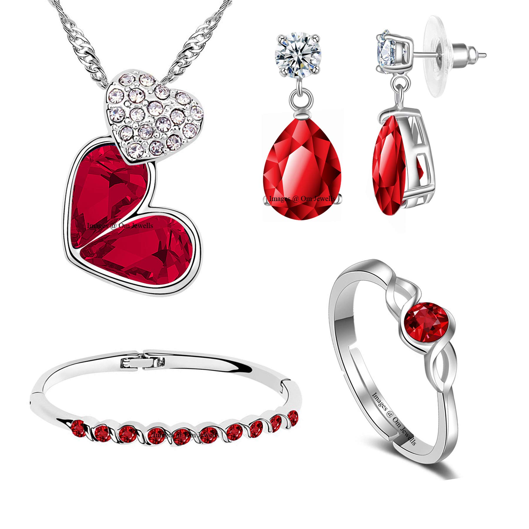Om Jewells Red Crystals Valentines Gifts Combo Of Love Heart Pendant Necklace With Dew Drop Earrings, Designer Bangle Bracelet And Adjustable Solitaire Ring For Girls And Women CO1000293 (B08183CQCV) Amazon Price History, Amazon Price Tracker