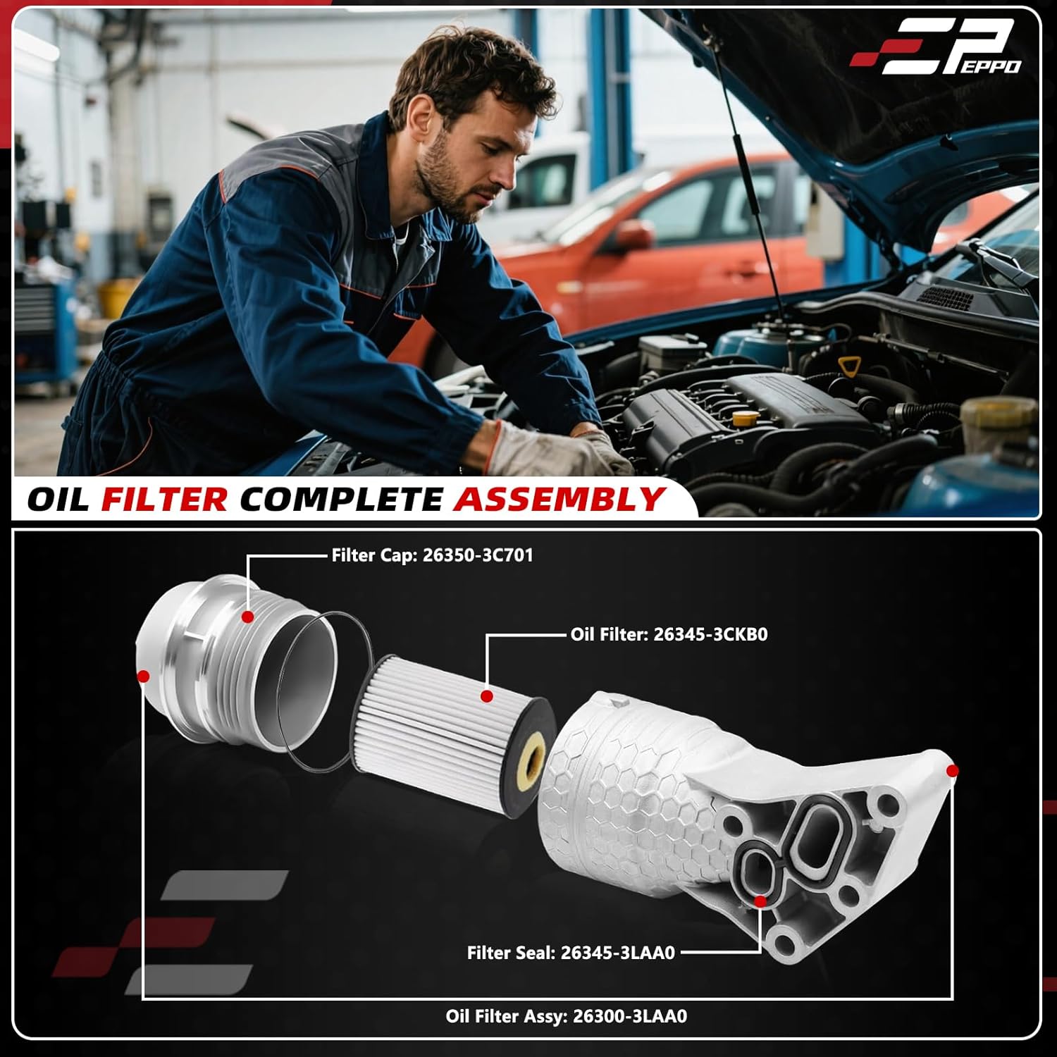 26300-3LAA0 Oil Filter Housing Kit, Compatible with Hyundai Genesis G80 (17-20) Palisade (20-24) for Kia Telluride (20-24) Sorento/Cadenza/Sedona (17-21) 3.3L/3.8L V6