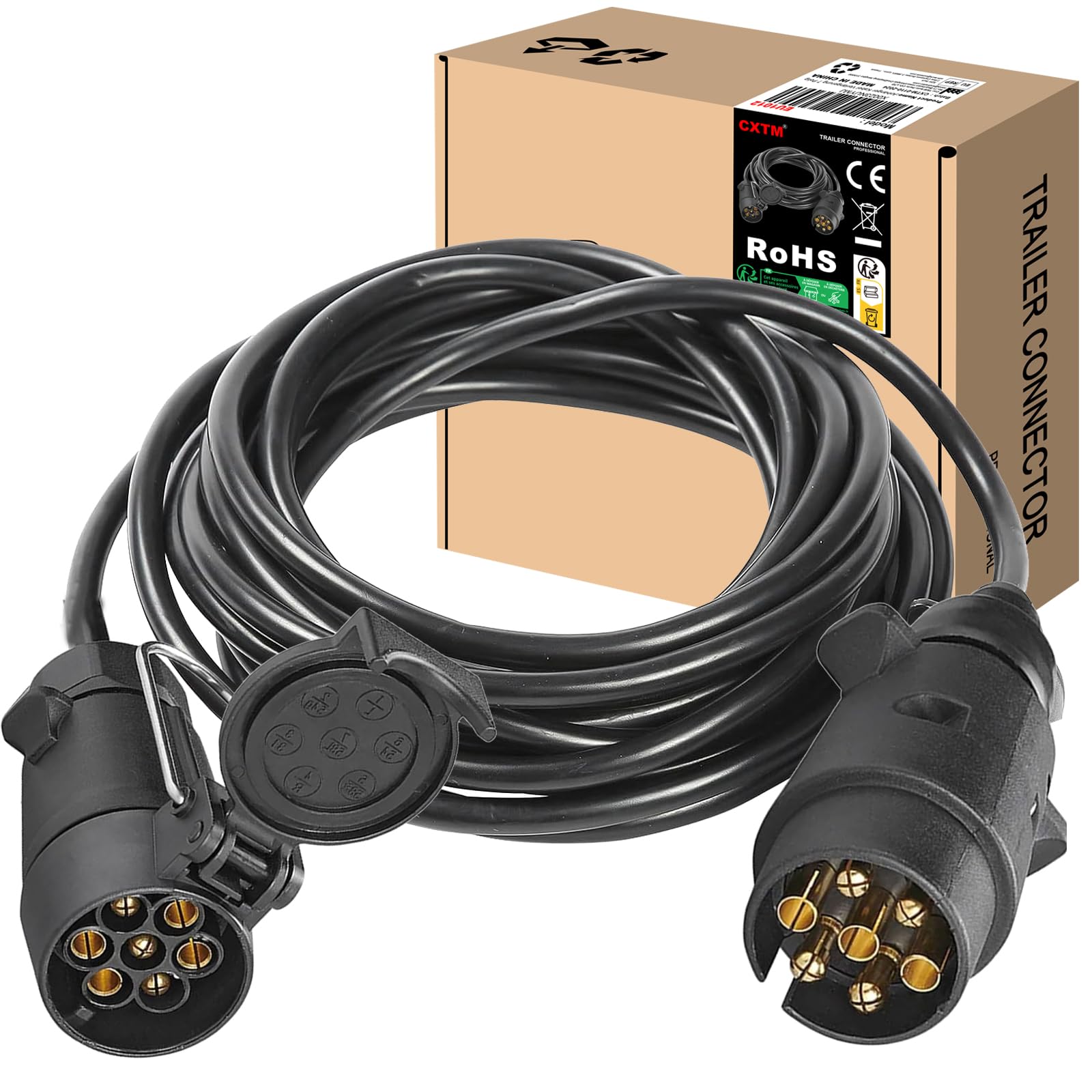 CXTM 7 polig auf 7 polig Anhängerkabel, Anhänger Verlängerungskabel 7 Polig 6m, 7 polig auf 7 polig Adapterkabel Universal Anhänger/RV/Wohnwagen/PKW Kabel (6M)