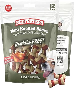 Beefeaters Mini Knotted Bone - Rawhide-Free, Real Chicken, No Artificial Flavors, Digestion-Friendly, Cleans Teeth, Ideal for Training