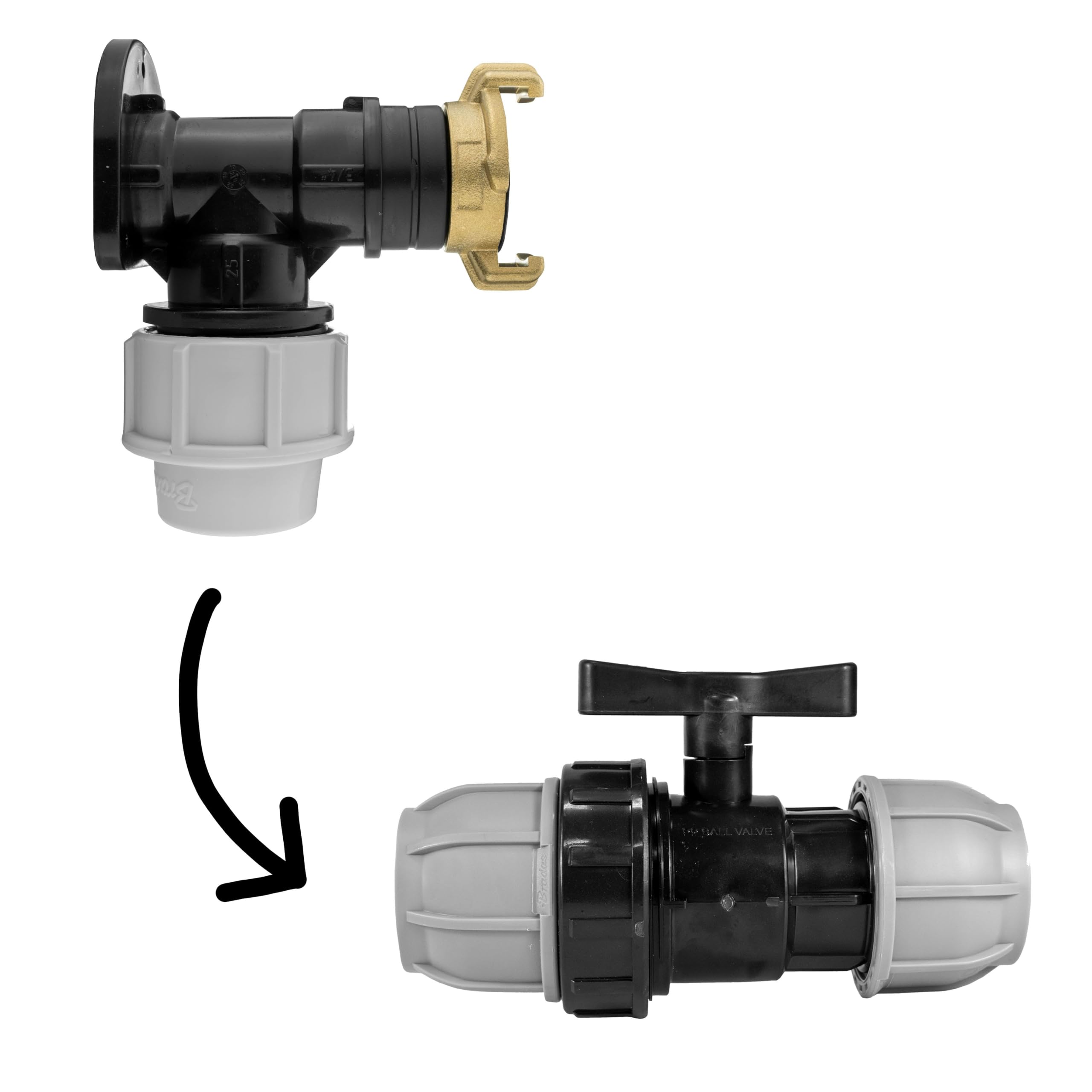 Clothing Estates Men's Black / Grey / Brass 25Mm Mdpe Wall Flange Kit With 25Mm Mdpe Valve And 3/4" Bsp Geka Fitting Wf25kit016