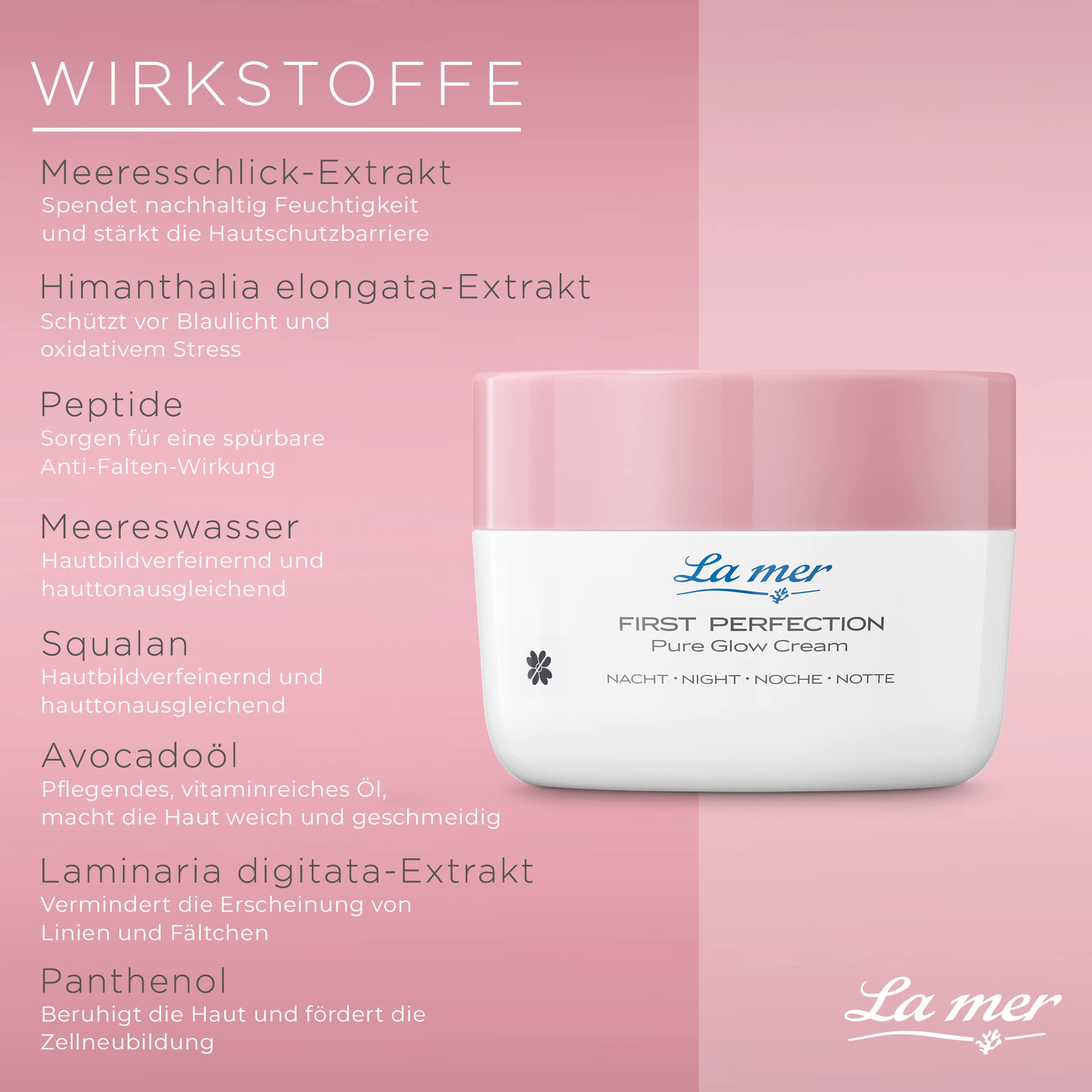La mer First Perfection Pure Glow Cream Nacht - Regenerierende Nachtcreme - Anti Aging Wirkung - Feuchtigkeitsspendend und beruhigend - Für ein jugendliches Hautbild - 50 ml