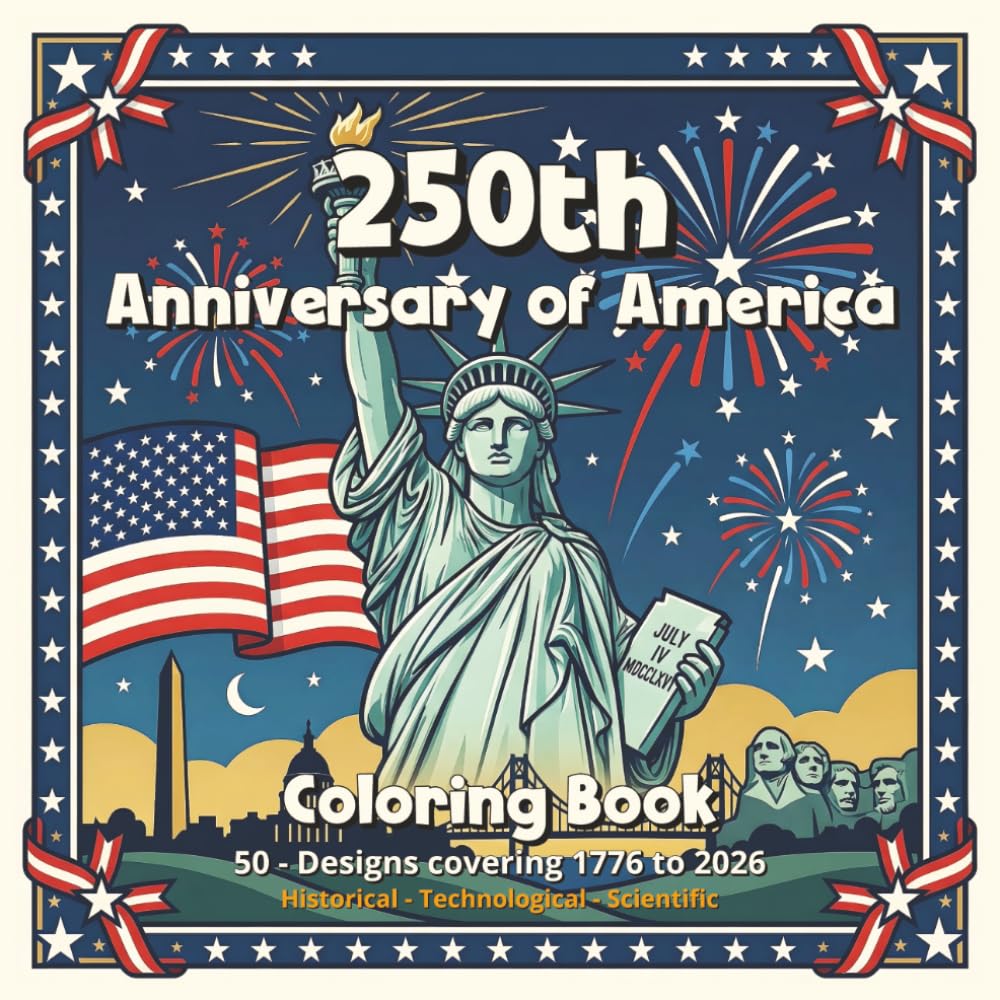 250TH ANNIVERSARY OF AMERICA - COLORING BOOK: 50 - Designs covering 1776 to 2026