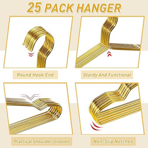 Miniatura 6 de Wesiti Juego de colgadores de metal dorado para ahorrar espacio, incluye 25 perchas de tela con 25 perchas para pantalones, clips antideslizantes,