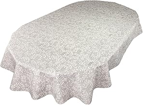 Oval Willow Leaves Wipe Clean Tablecloth Vinyl PVC (Grey, 200 x 140cm)