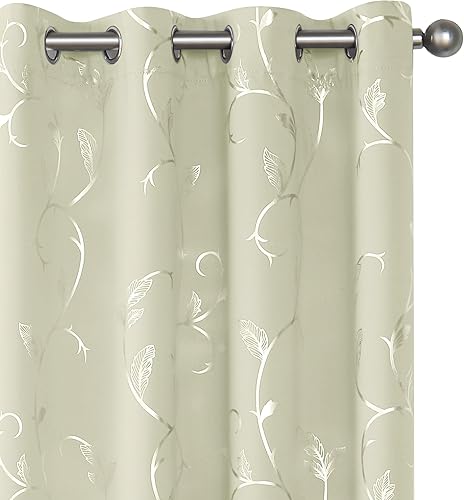 Miniatura 54 de BUHUA Cortinas opacas con estampado de flores, cortinas de ventana con aislamiento térmico, patrón de vid elegante en plata para habitación de bebé,