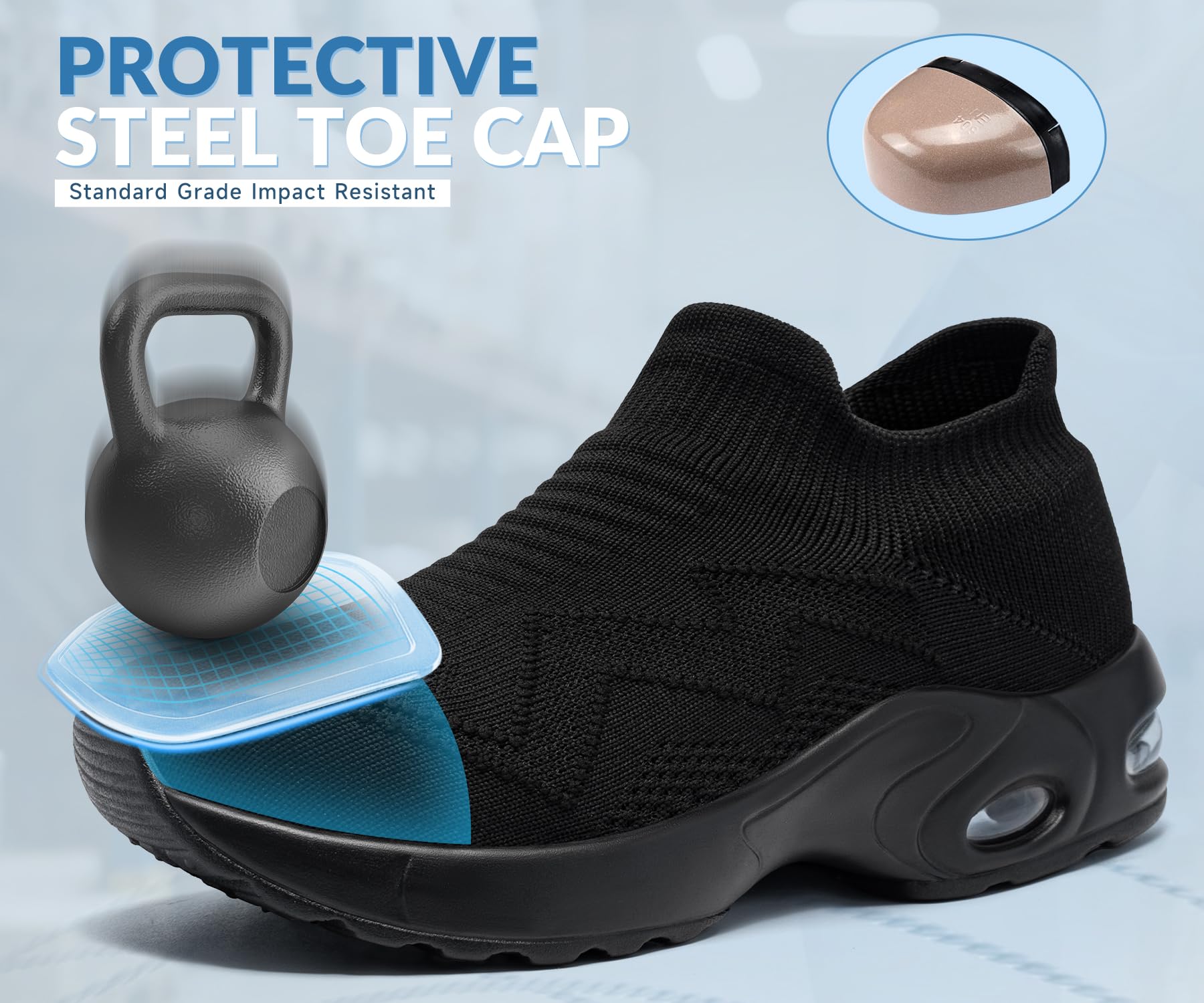 LARNMERN Zapatillas de Seguridad Mujer Sin Cordones Punta de Acero Calzado de Trabajo Ligero Respirable