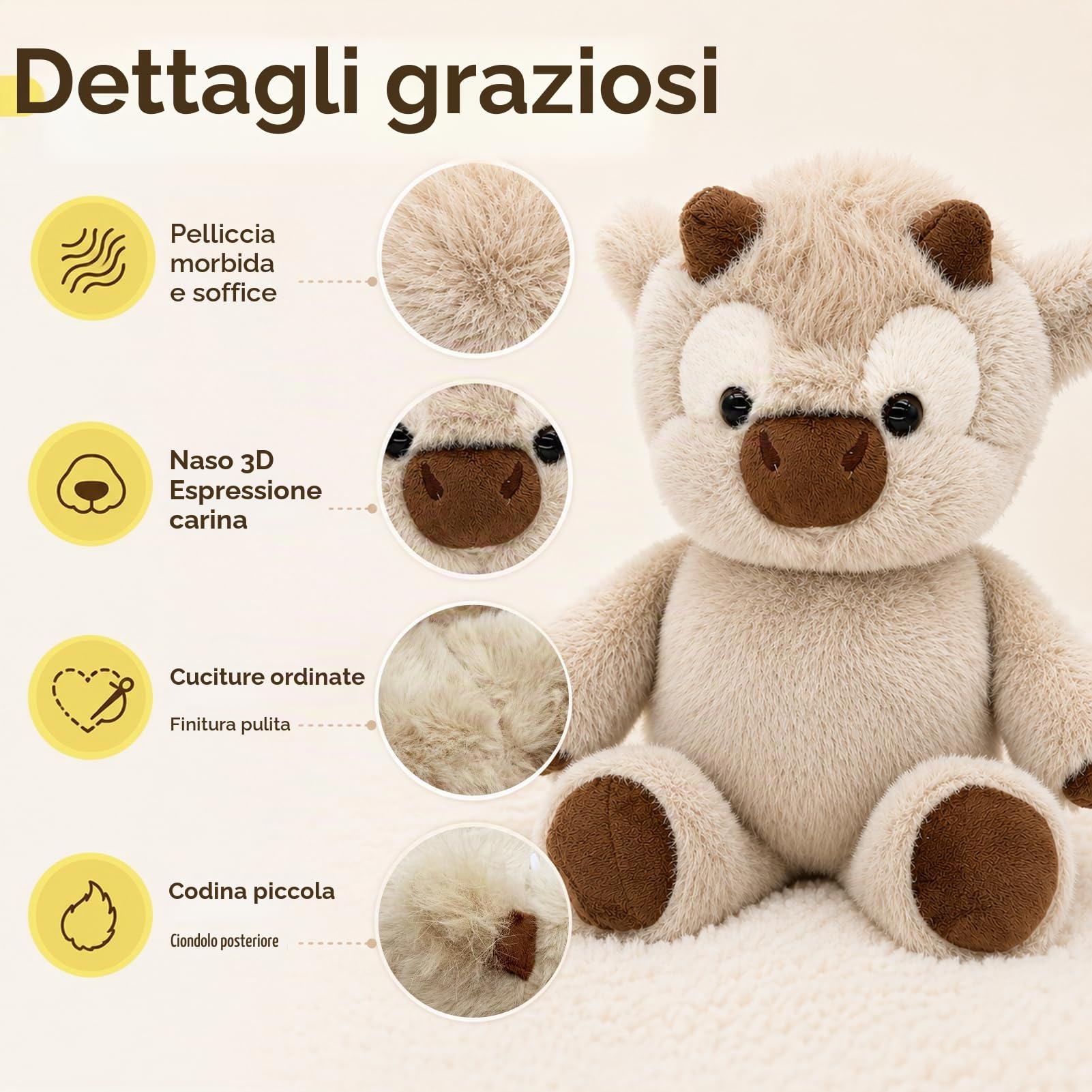 Peluche Mucca Che Corre,45 cm Adorabile Animale Peluche Muccas Pelosa,Pupazzo Che Corre,Running Highland Cow Peluches Mucche per Alleviare Lo Stress,Peluche Animali,Peluche Bambole