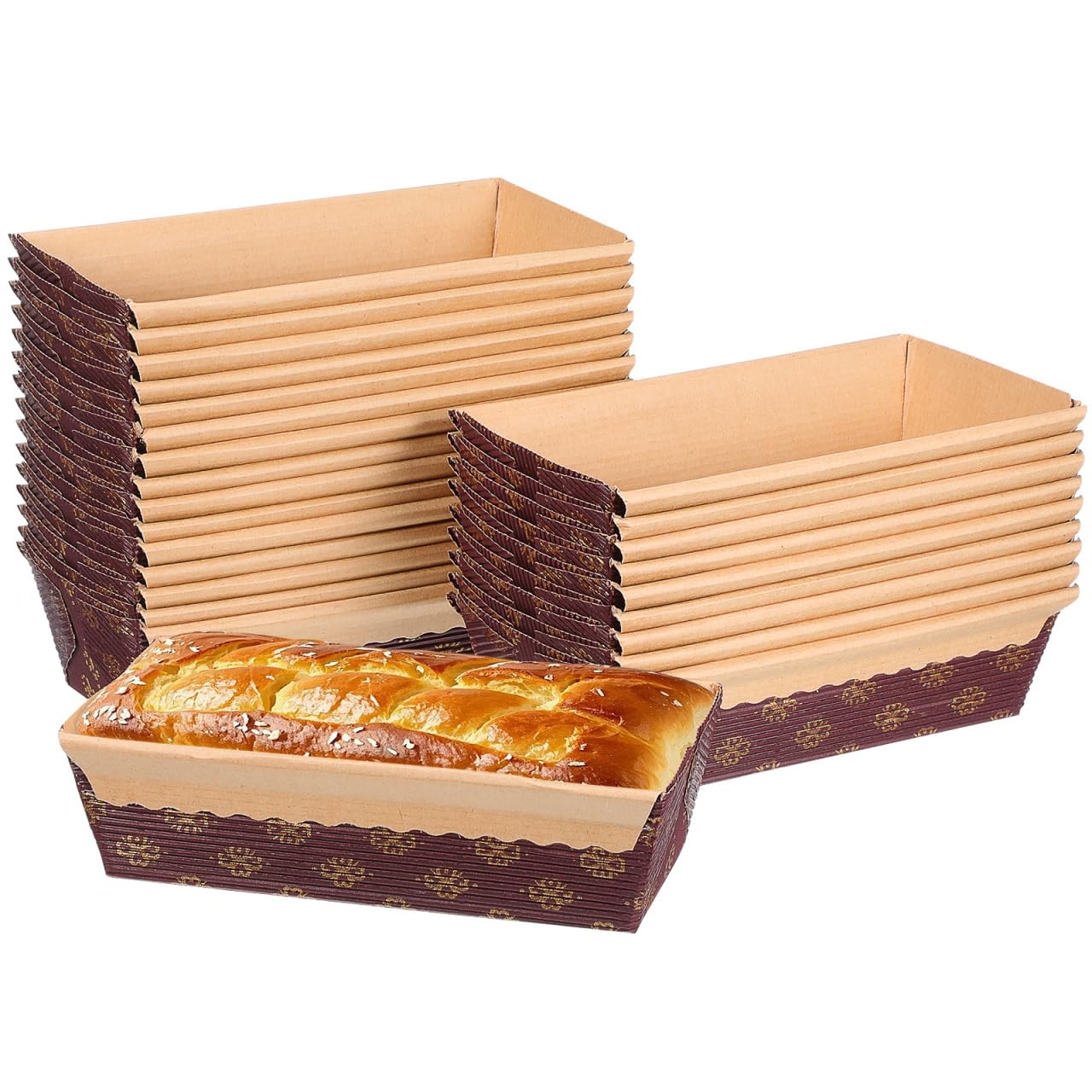 Amosfun Lot de 25 Moules a Cake Papier Rectangulaires 17x9,5x5 cm Resistants a la Chaleur pour Patisserie Cuisson Four Aperitifs Salades Evenements Traiteur Brique