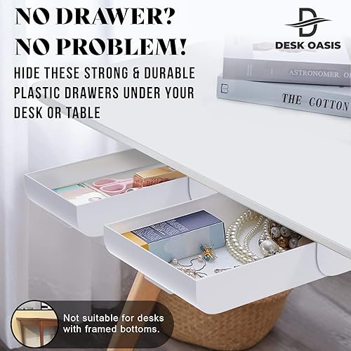 Miniatura 3 de Paquete de 2 organizadores de cajones debajo del escritorio, almacenamiento deslizante para bolígrafos, cables y accesorios de oficina con