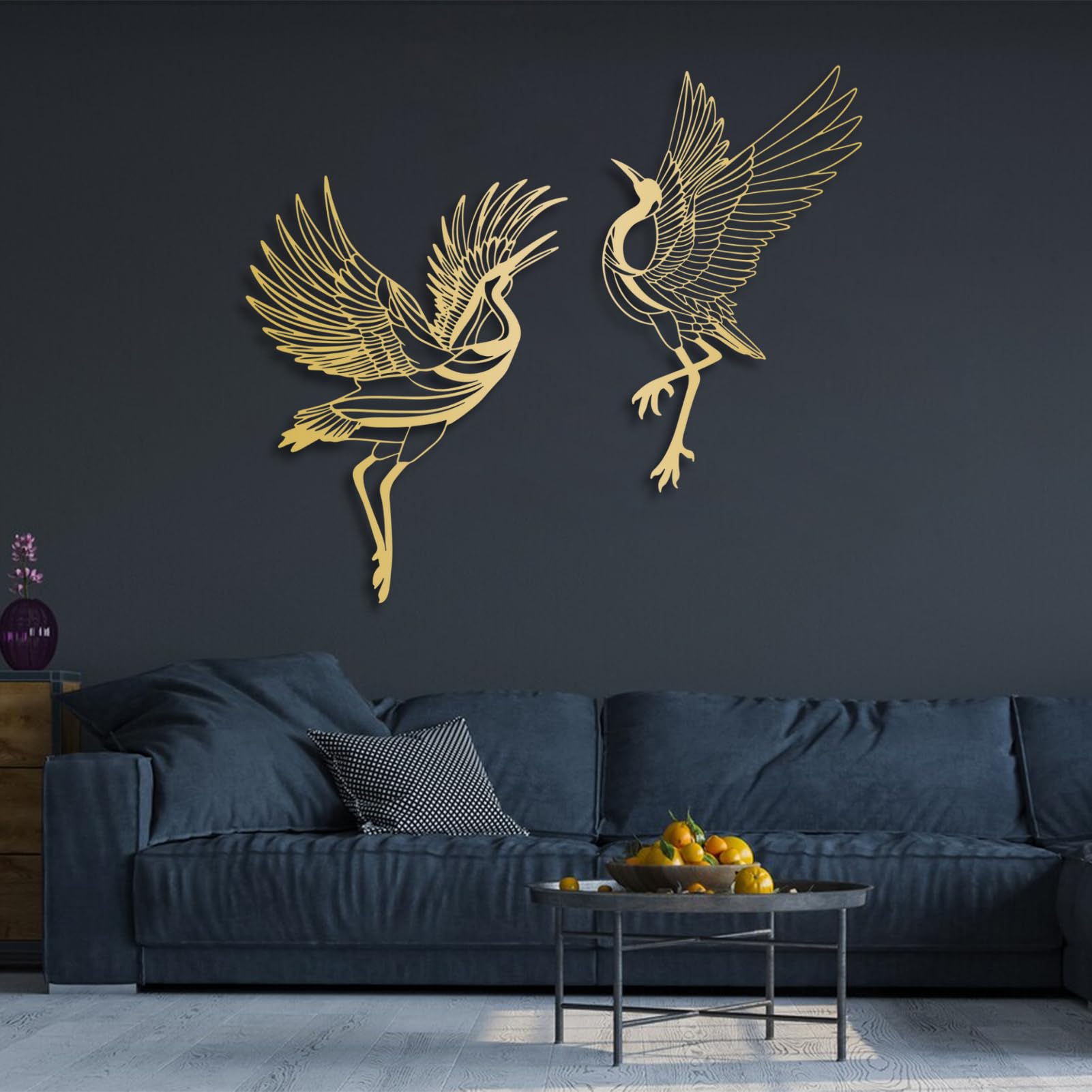 Nowoczesna minimalistyczna metalowa dekoracja ścienna zestaw 2 znaki latające ptaki do salonu (złoty 22 "x 29" | 57 x 76 cm, 18 cali x 46 x 76 cm)