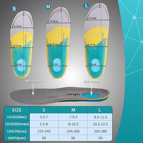 Miniatura 7 de Lilystar Plantillas deportivas para hombres y mujeres, plantillas de gel, absorción de impactos y soporte de arco medio, suela interior cómoda y