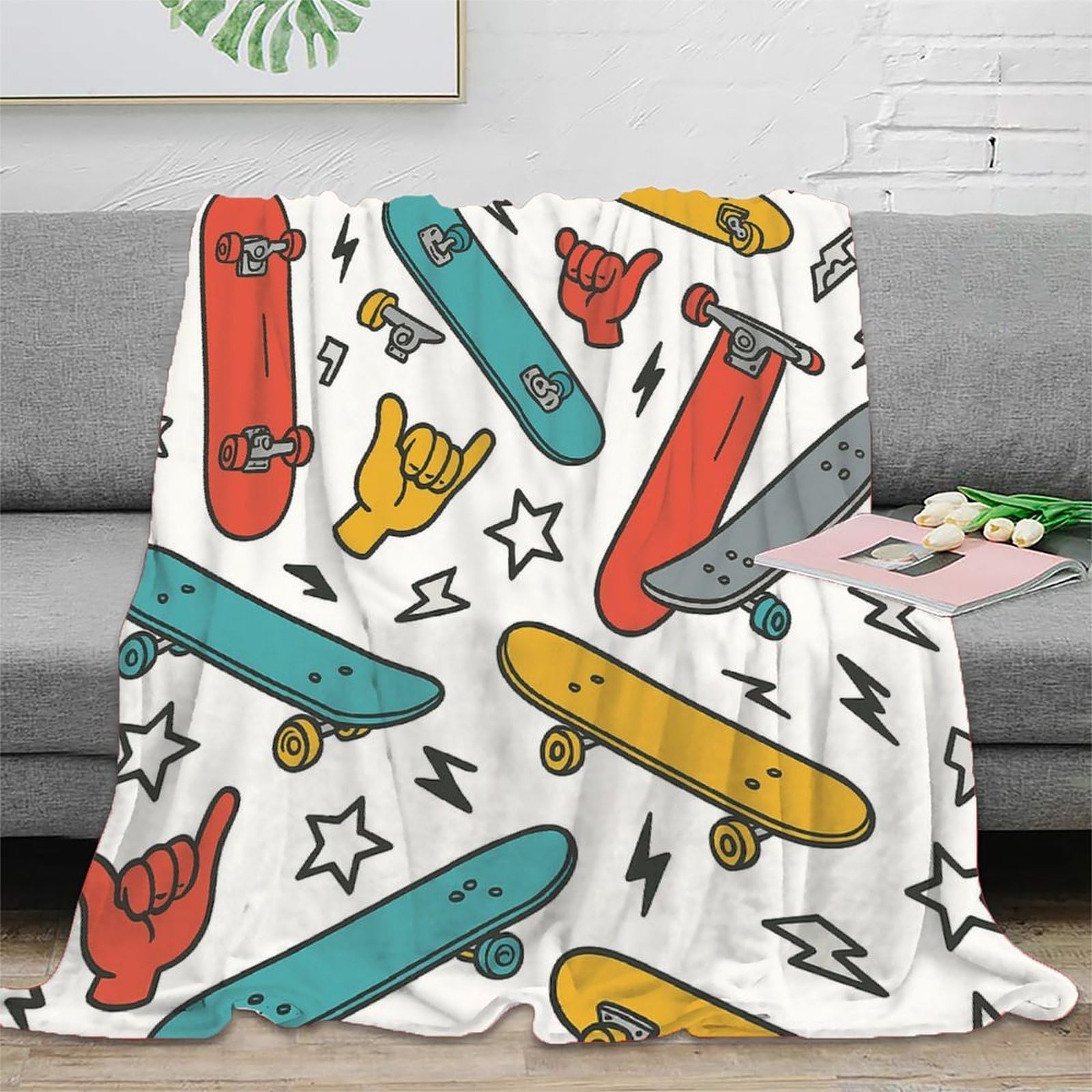 Couverture lit skateboard en microfibre douce pour enfants