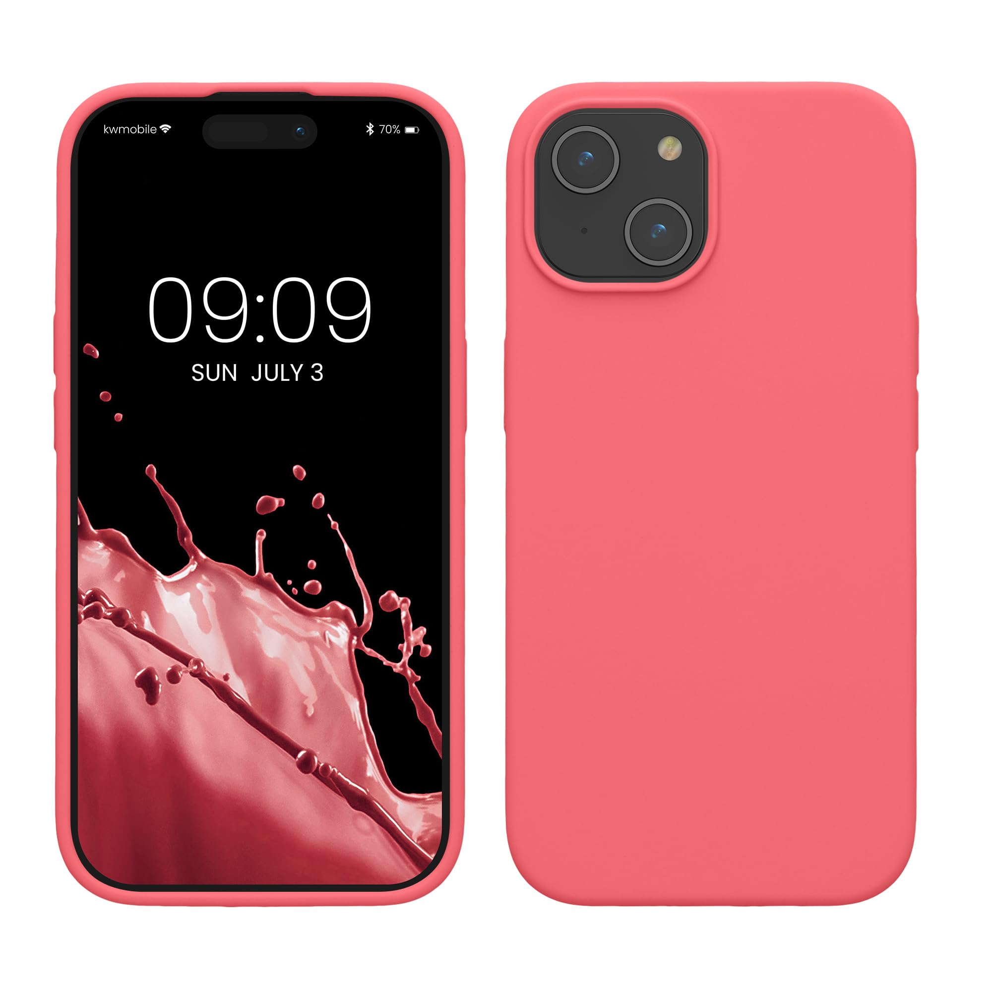kwmobile Case for iPhone 15 Case - Soft TPU Silicone Cover - Neon Coral