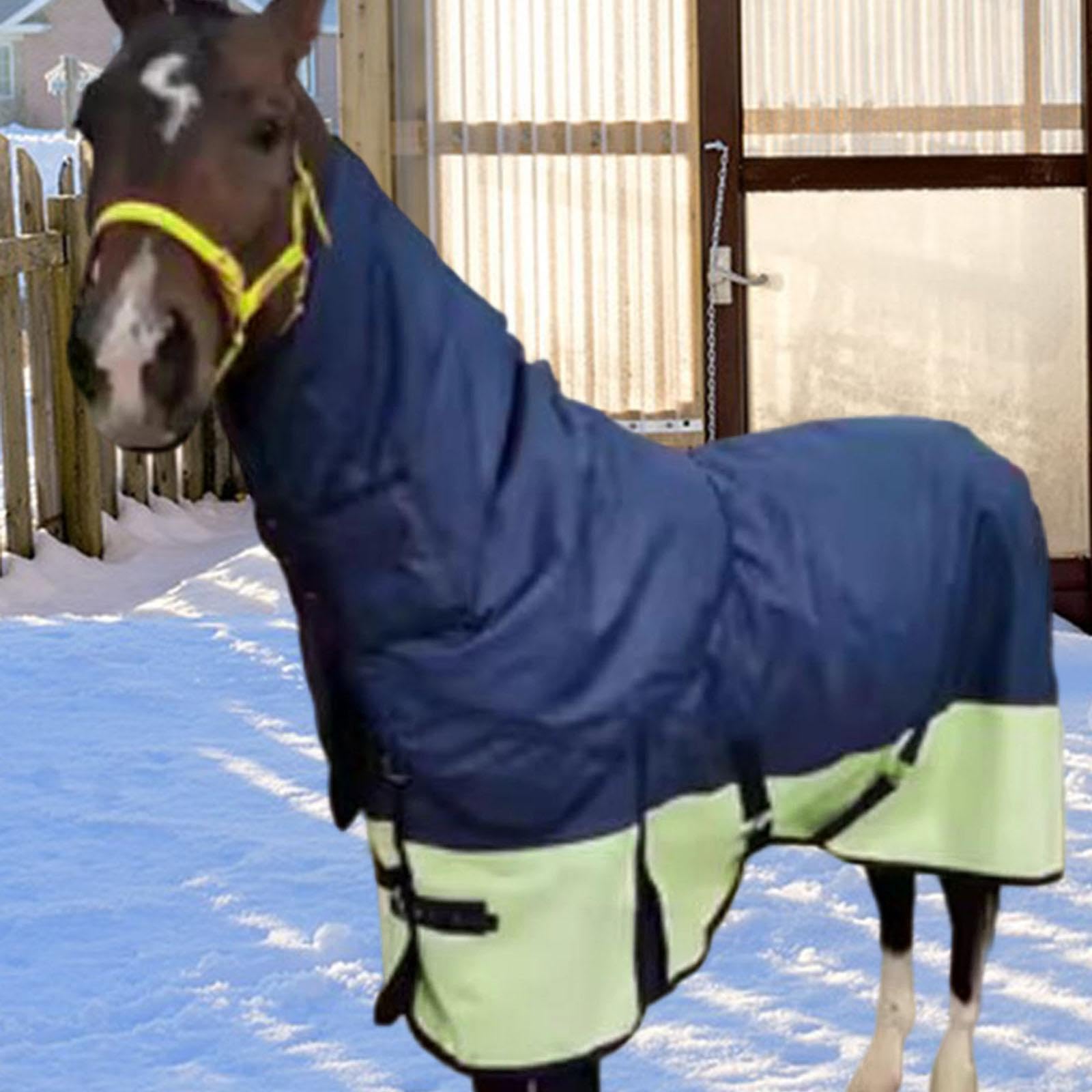 Almencla Manta de Invierno para Caballo, Impermeable con Protección Ajustable para El Cuello, Abrigo Grueso Y Transpirable de Oxford 600D para Caballo con