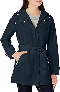 Nautica Women's Hooded Raincoat with Belt Jacket