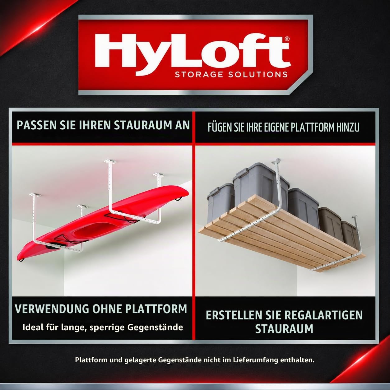 HyLoft 80842-10 83,8 cm x 86,4 cm Verstellbare Garagen-Deckenhalterung, Aufbewahrungsregal-Set, Garagenüberkopf-Halterung, Weiß