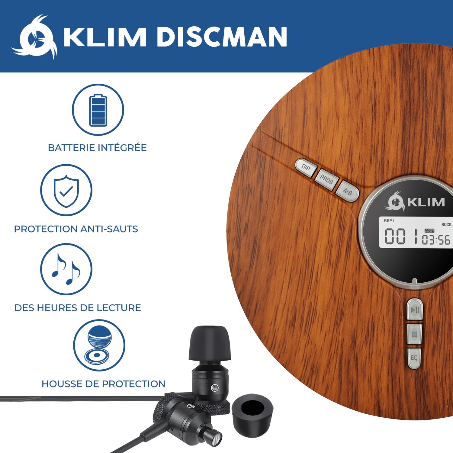 Discman Lecteur CD Portable - Batterie Intégrée - CD-R CD-RW MP3 - Voiture | Plusieurs Heures d'Autonomie, Protection Contre les Sauts et les Chocs pour une Lecture Fluide - Noir
