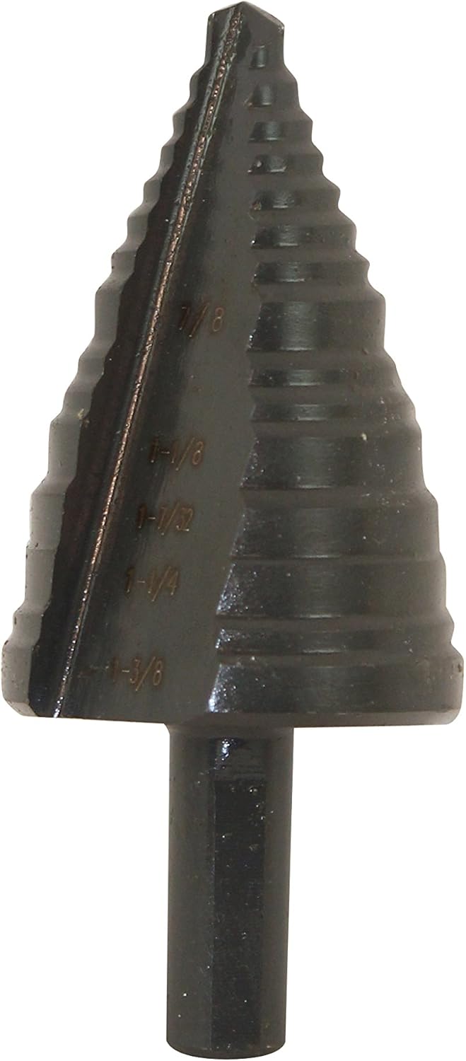 Southwire Step Drill Bit - Self-Starting Tip for Fast Drilling Through Steel, Plastic, Wood, & More - Double Flute - Laser-Etched Sizes - Tri-Lobe Shank - 1/4" to 1-3/8"