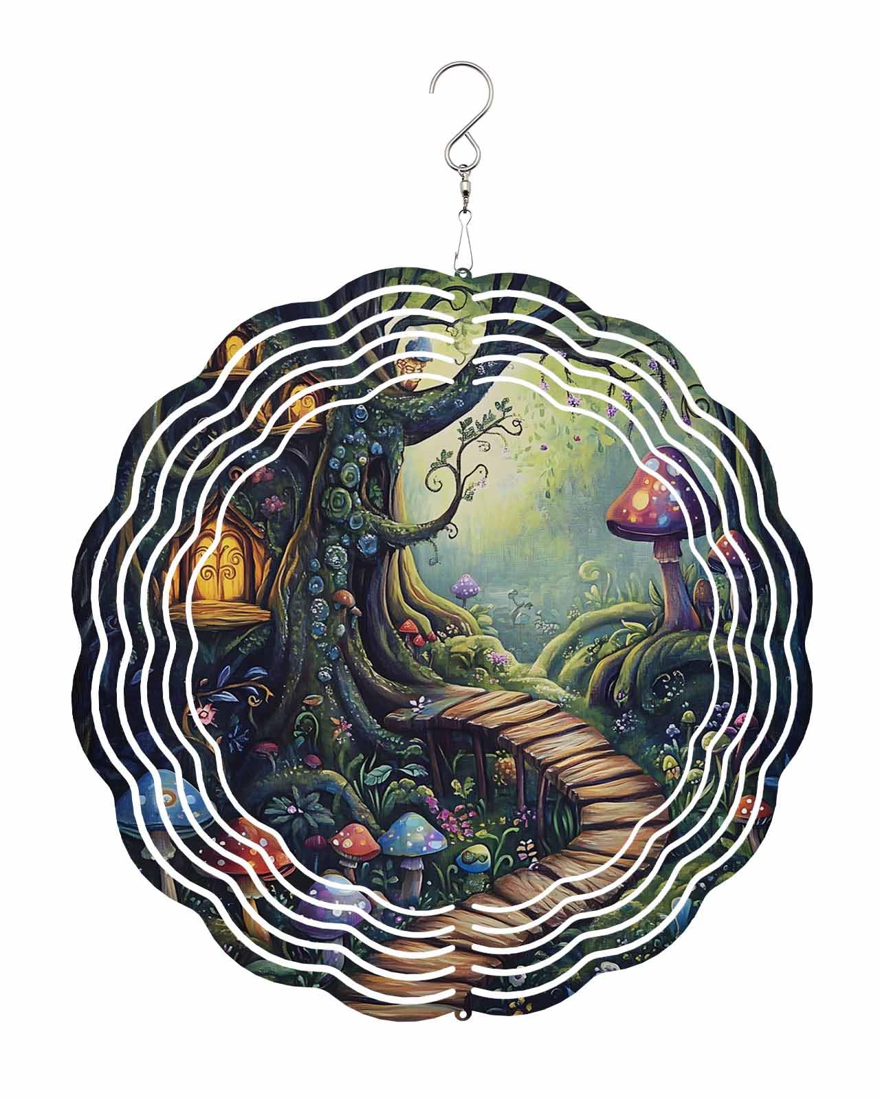 Plants Wind Spinners, Mushroom Forest Cottage Hanging Wind Spinners for Yard and Garden 3D Stainless Steel Metal Sculptures Crafts Ornaments 12 Inch