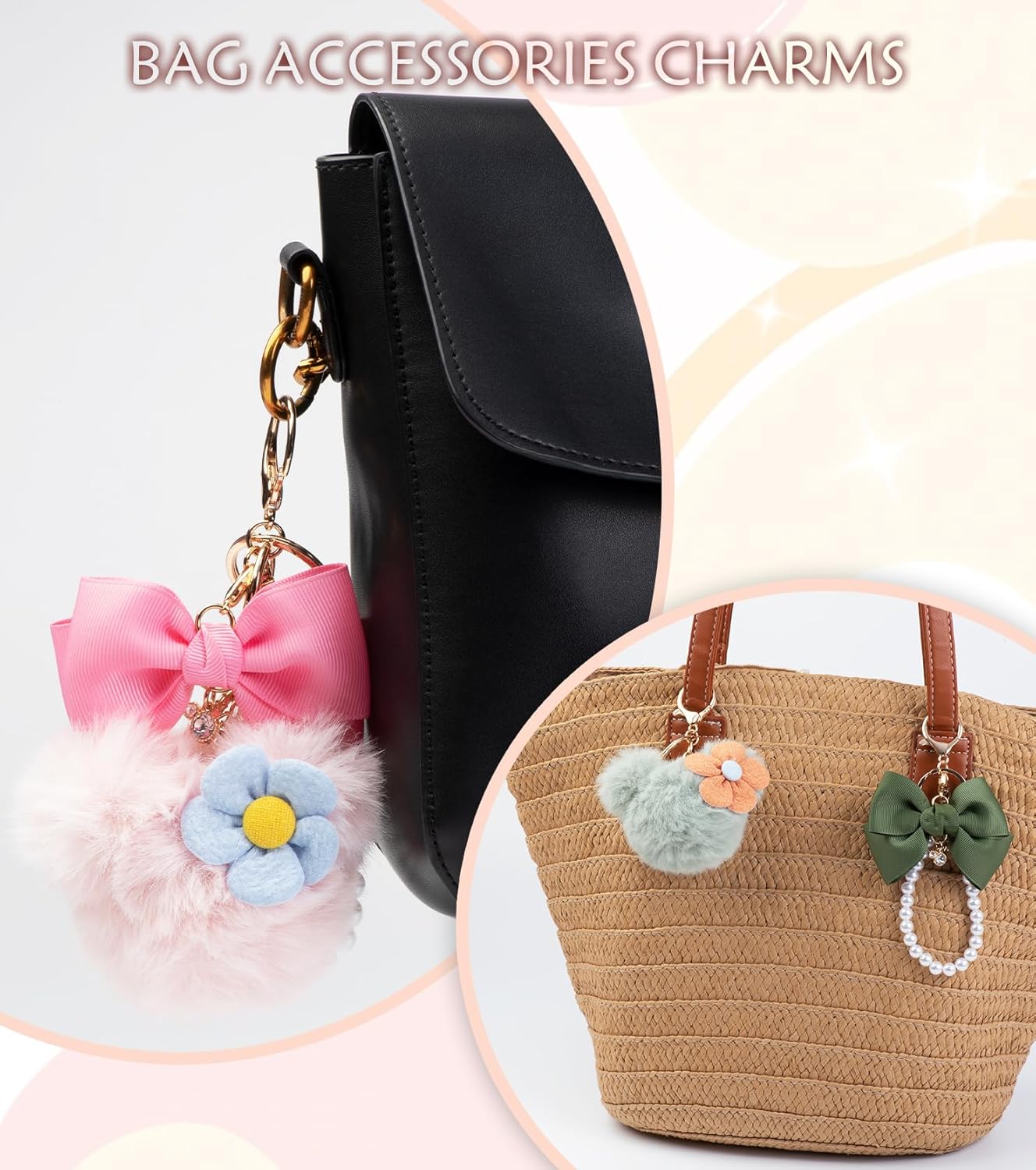 Keychain Wristlet, Bag Charms, Purse Charms, Pom Pom Keychain Cute Soft Artificial Rabbit Fur Plush Fluffy Ball Key Chain (Pink Key Chain) - Image 2