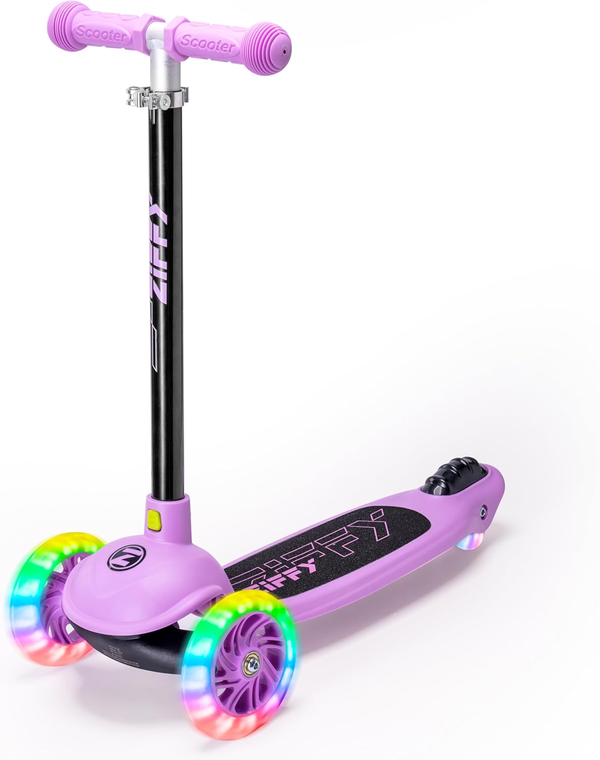 ZIFFY Multicolor 3 Wheel Scooter for Kids 3-5, Toddler Kick Scooters with LED Light-Up Wheels for Boys and Girls, 5 Adjustable Height and Lean-to-Steer Design, Support up to 110 lbs Purple