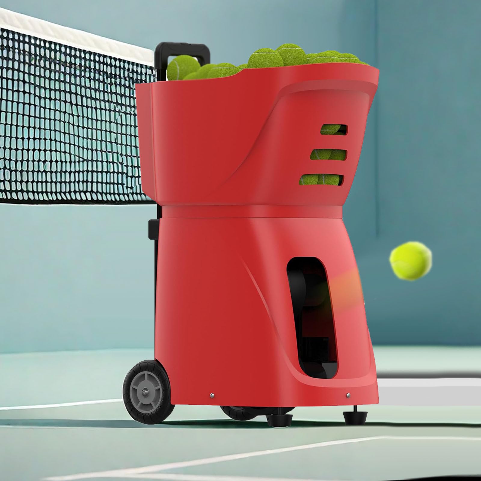 Maszyna do Produkcji PiłEk Tenisowych Tennis Ball Cannon, PrzenośNa, dla PocząTkująCych – do Rotacji GóRnej i Dolnej, Ponad 100 PiłEk, Ponad 6 Godzin Gry z Akumulatorem Litowym,Red