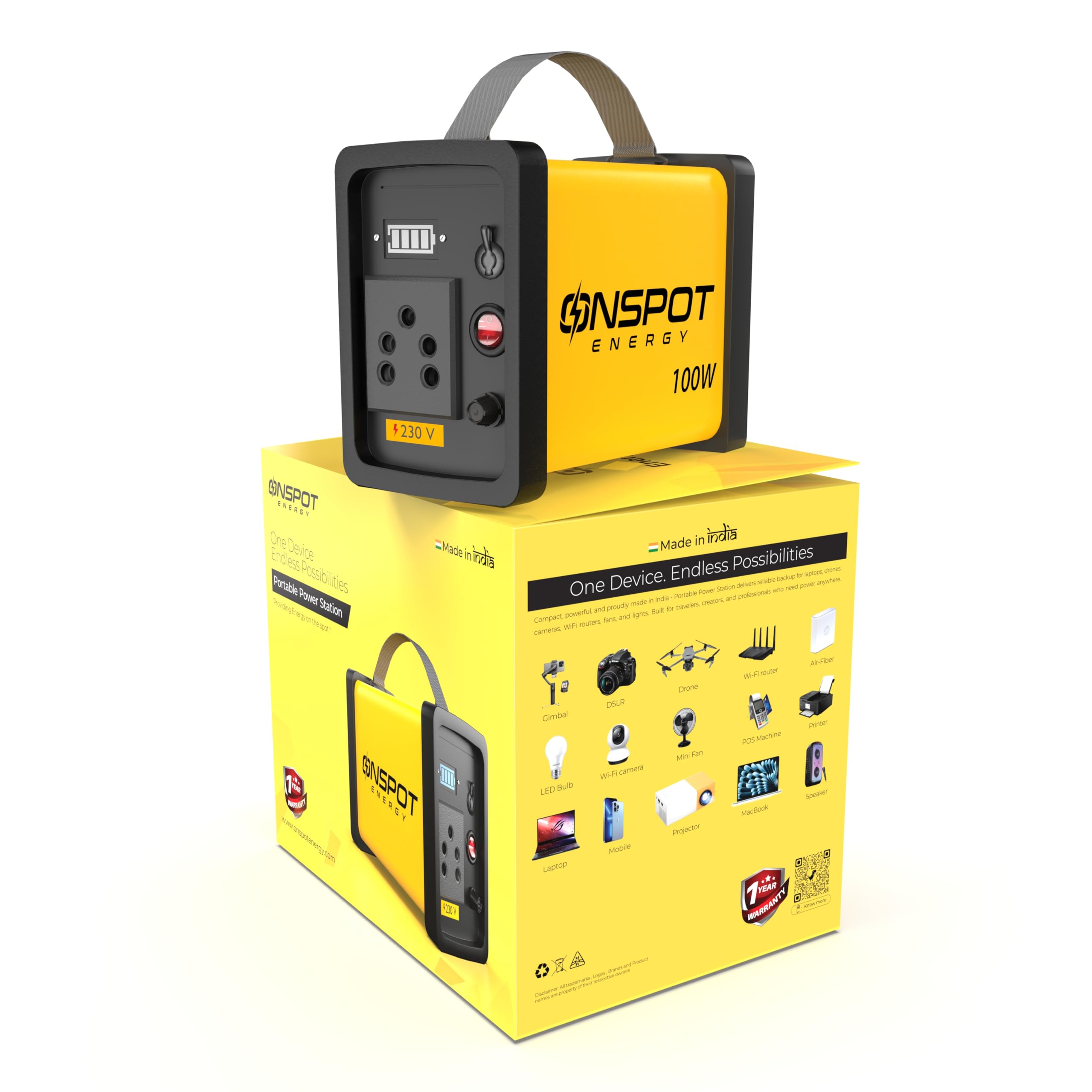 100W Portable Power Station | Proudly Made in India | USB Ports, DC Output Inverter | Ideal for Laptops, Phones & Outdoor Use