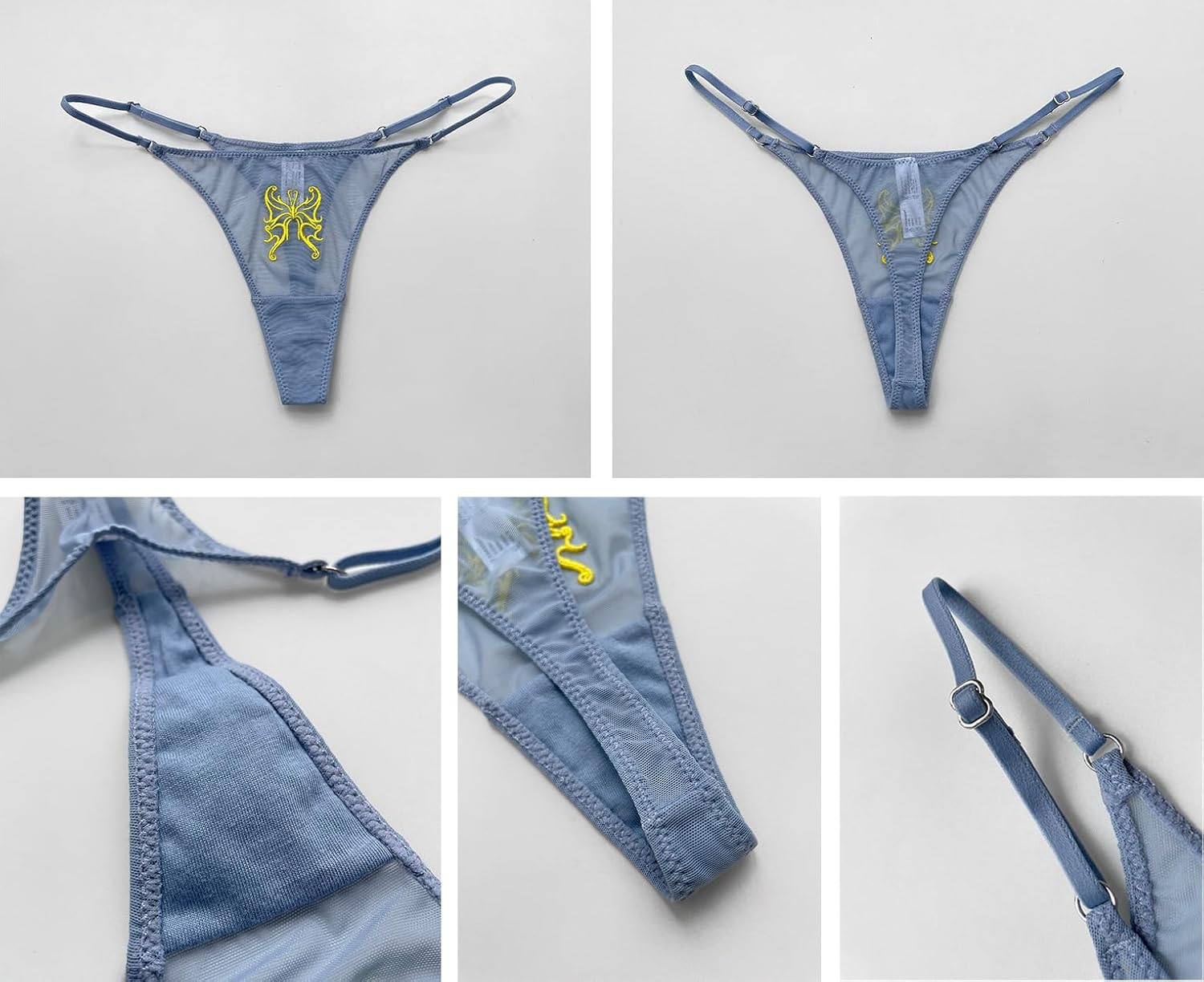 Mesh G-String Thongs for Women Adjustable Sexy Low Rise Underwear Scorpion Embroidered T-back Thongs Panties 3-6 Pack - Image 5