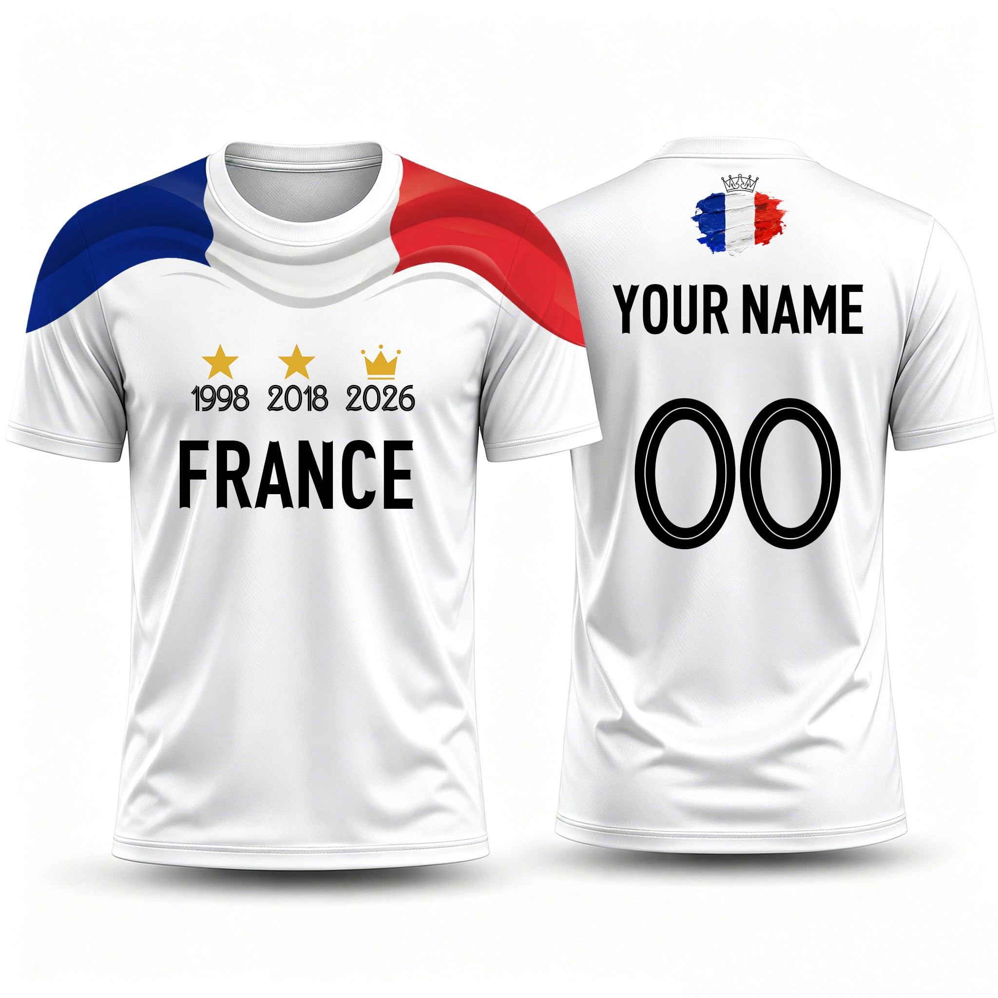 Personalised Football Shirt for World Cup 2026 Fans Kids Men,Custom Name Number Football Jersey Kit-Proud Winning Years & Anticipation for 2026 (Fran-ce)