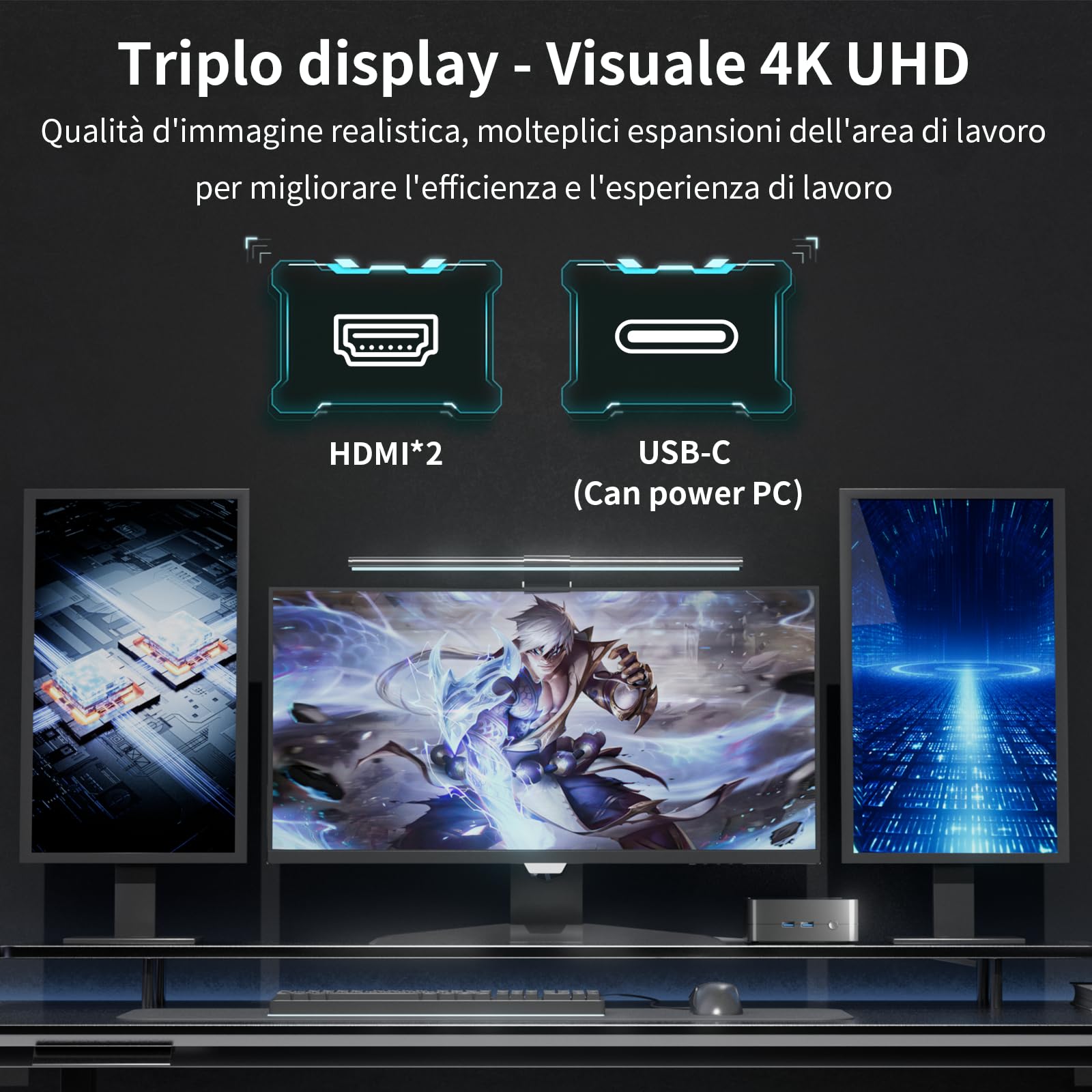 Mini PC Gaming AMD Ryzen 5 3550H(Fino a 3.7 GHz), Mini PC Desktop Win11 Pro 16GB DDR4 RAM 512GB SSD, Desktop Computer 4K UHD Radeon Graphics, WiFi 6/ BT 5.2/ USB*4/ HDMI*2/USB-C 4K@60Hz 3-Display