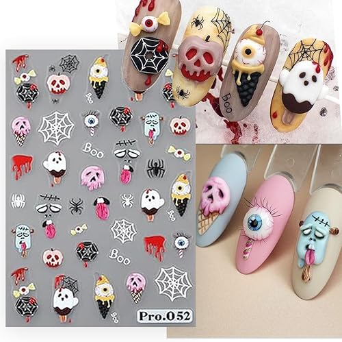 Miniatura 6 de Calcomanías de arte de uñas de Halloween, calcomanías autoadhesivas 3D para uñas fantasma, color negro y blanco, diseño gótico de calabaza, diseño