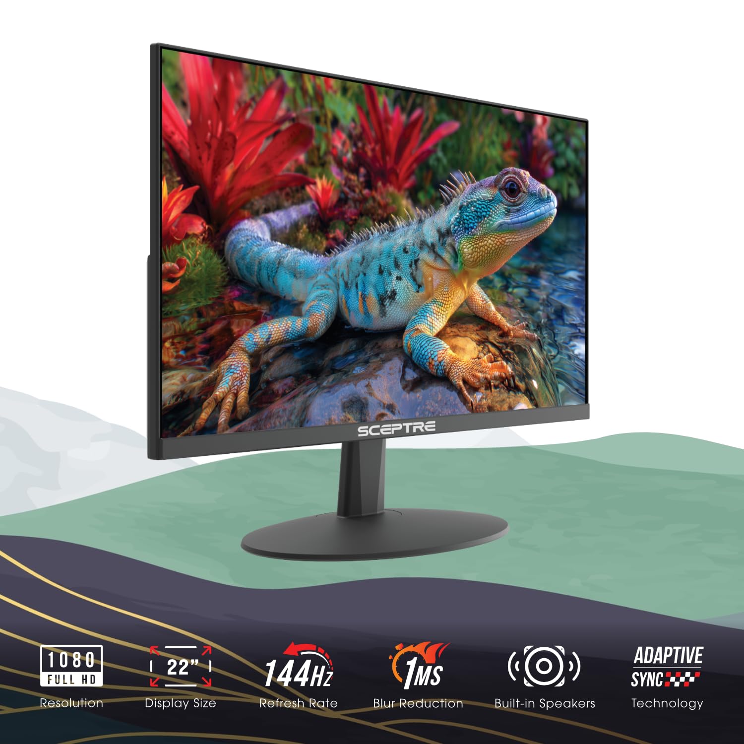 Sceptre New 22-inch Gaming Monitor up to 144Hz HDMI DisplayPort Build-in Speakers, Machine Black 2026 (E225W-FW144 Series)