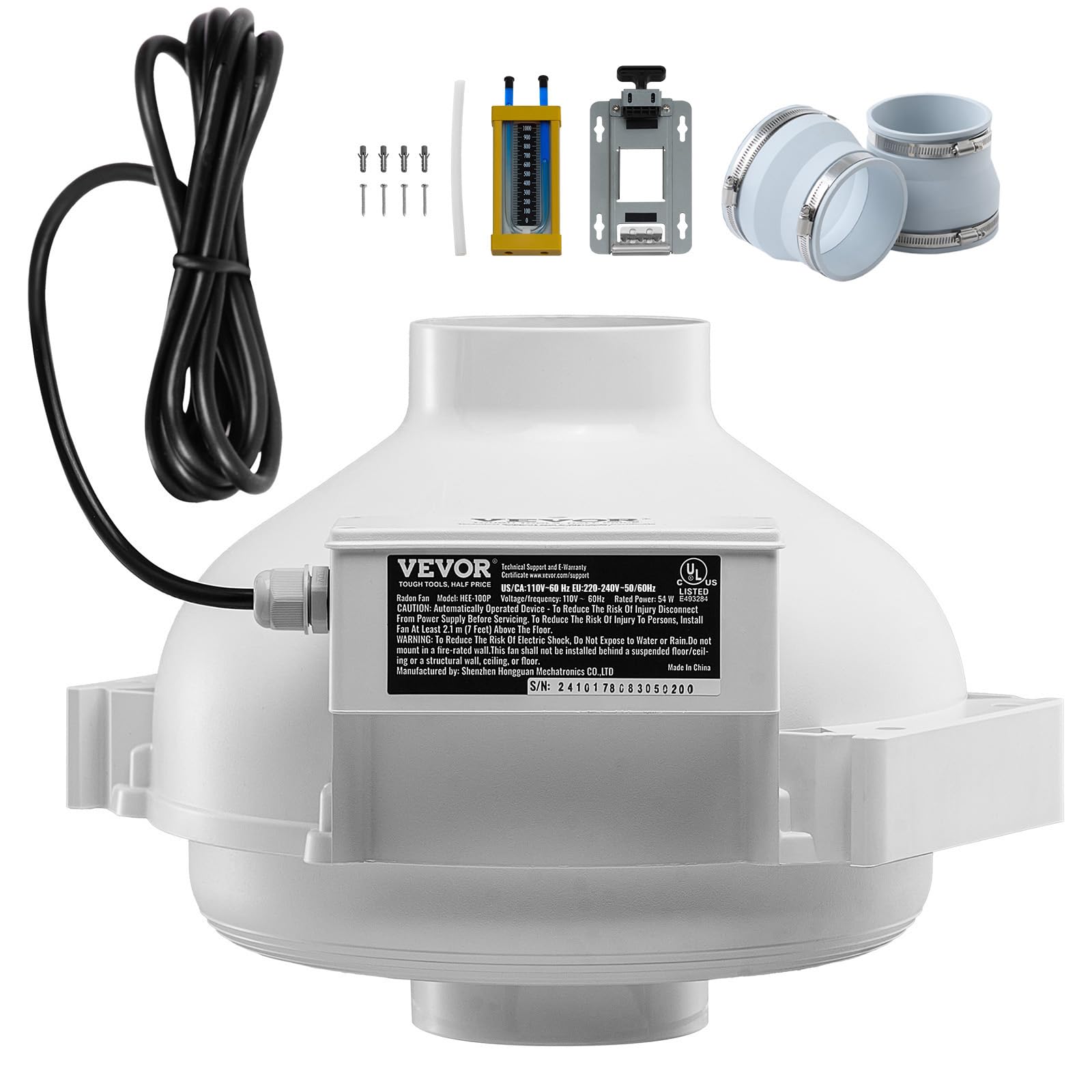 VEVOR Radon Mitigation Fan System,4inch 260CFM,4 X4 Kits