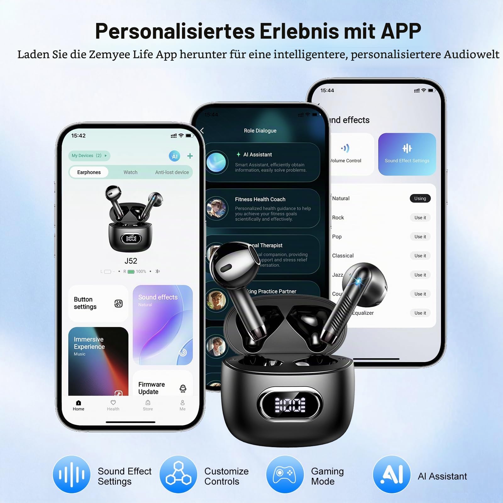 Renimer Bluetooth Kopfhörer, 50 Std In Ear Kopfhörer Kabellos Bluetooth 5.4 | Tiefer Bass 6D-Stereo Ear Buds, ENC Noise Cancelling Ohrhörer, EQ per App, USB-C, IPX7 Wasserdicht Headphones iOS/Android