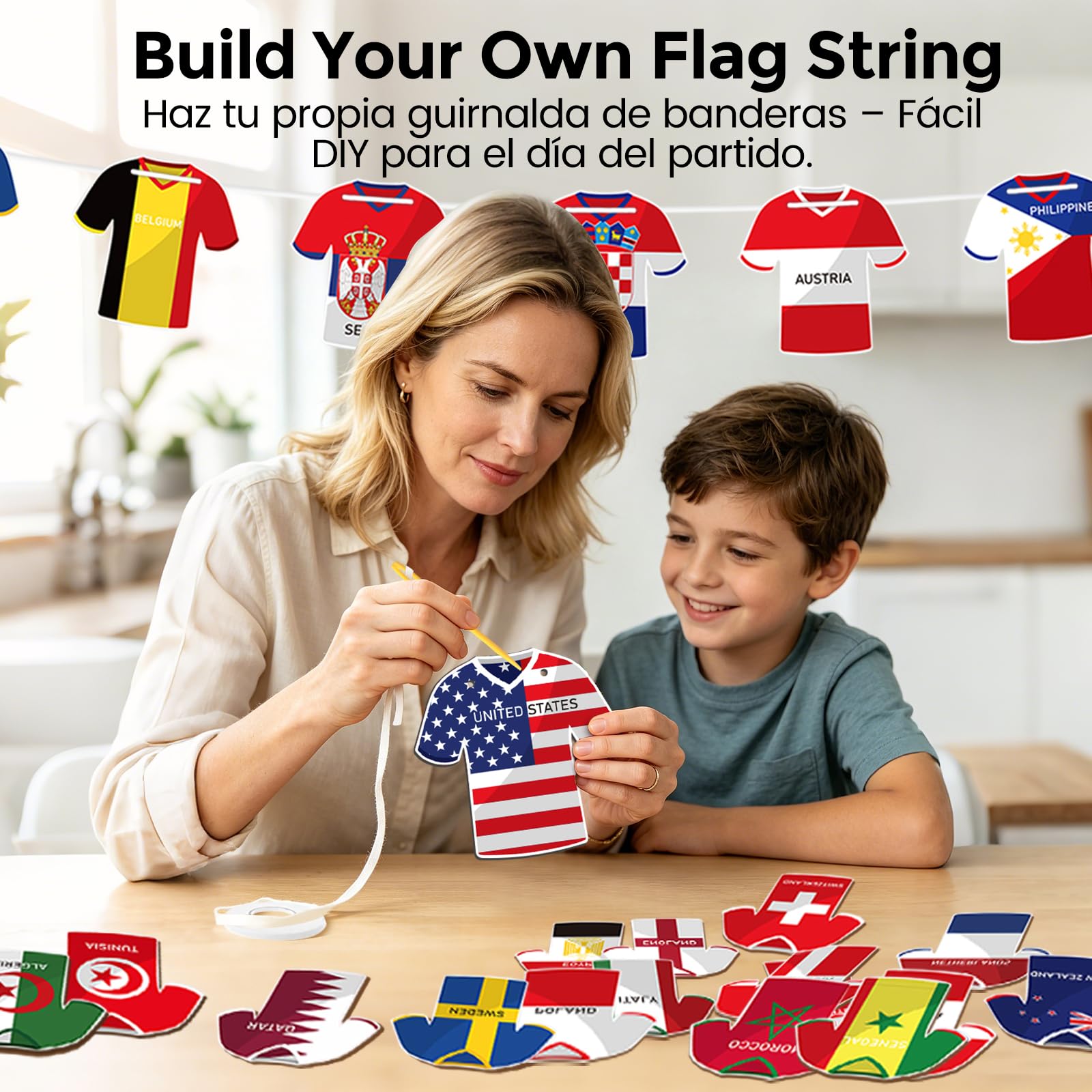 Guirnalda de Banderas Forma Camiseta Fútbol 49 Piezas Decoración Mundial