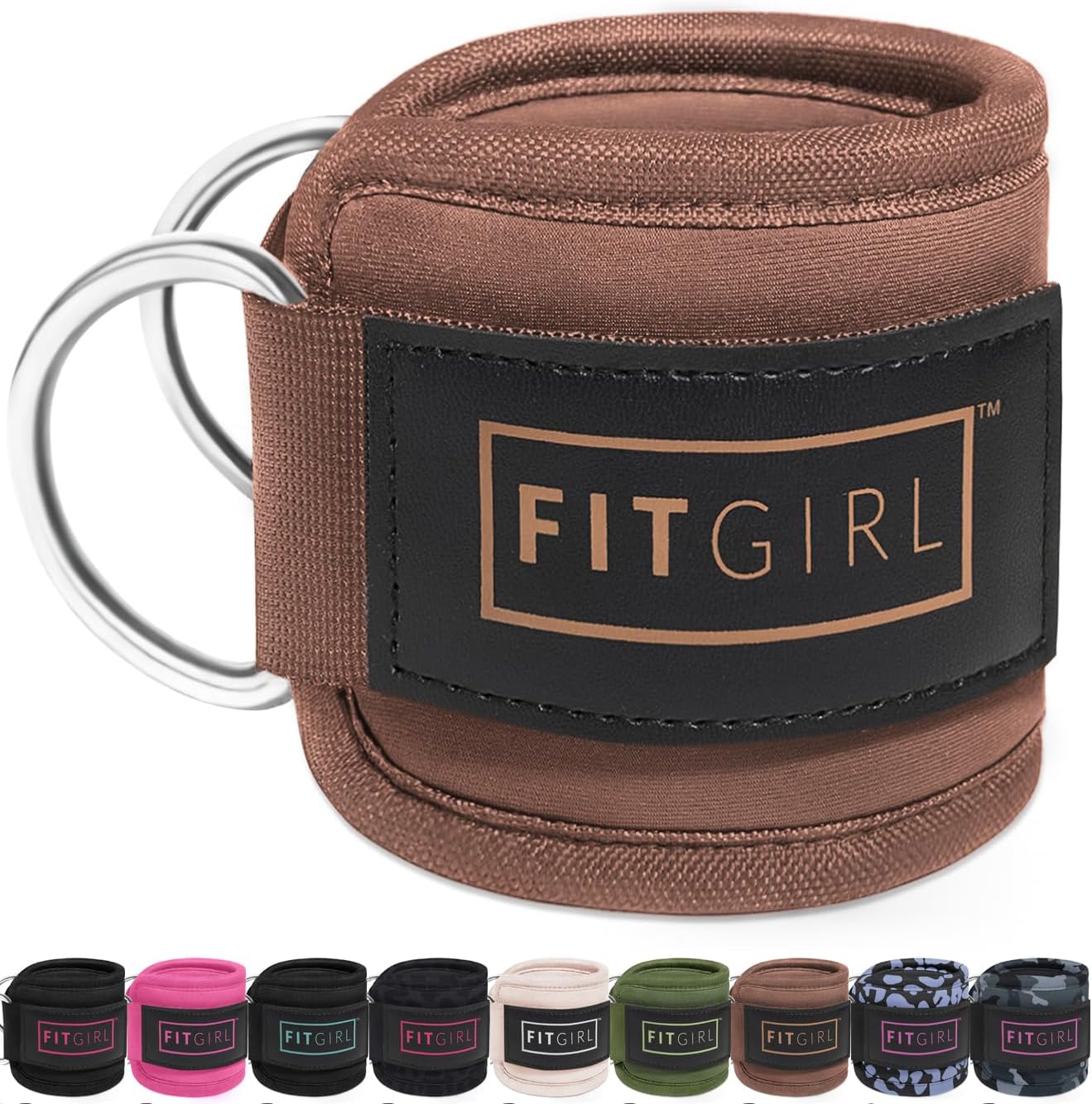 FITGIRL - Ankle Straps (Pair) for Cable Machines and Resistance Bands Workout Cuff Attachment for Home & Gym Glute Training - Kickback, Leg Extension, Hip Abductor for Women Only (Cocoa Brown, Pair)