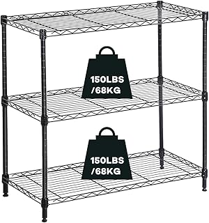 Shelving Units for Storage, Actask 3 Tier Shelves Units with Height Adjustable Wire Rack and Adjustable Levelling Feet for Kitchen Bathroom Garage Pantry Storage Units - 450LBS/204KG Max-Weight, Black