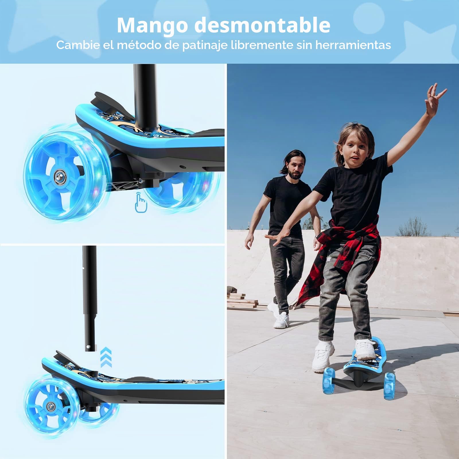 iScooter E-Scooter para niños de 3 a 8 años, 2 en 1 e-Step para niños con batería de 12 V 5 Ah y Efecto de luz, Patinete eléctrico con Ruedas de 5 Pulgadas (15 cm), Patinete Infantil con Rango de