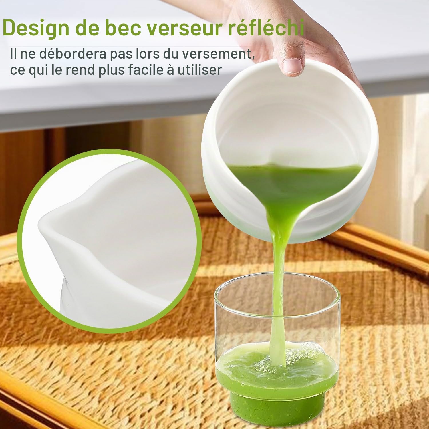 Kit Matcha Complet, 5 Pièces : Bol Matcha 550 ml, Fouet Matcha Bambou, Tamis, Support Matcha Fouet et Cuillère Matcha, Premium pour Maison, Bureau et Cadeaux
