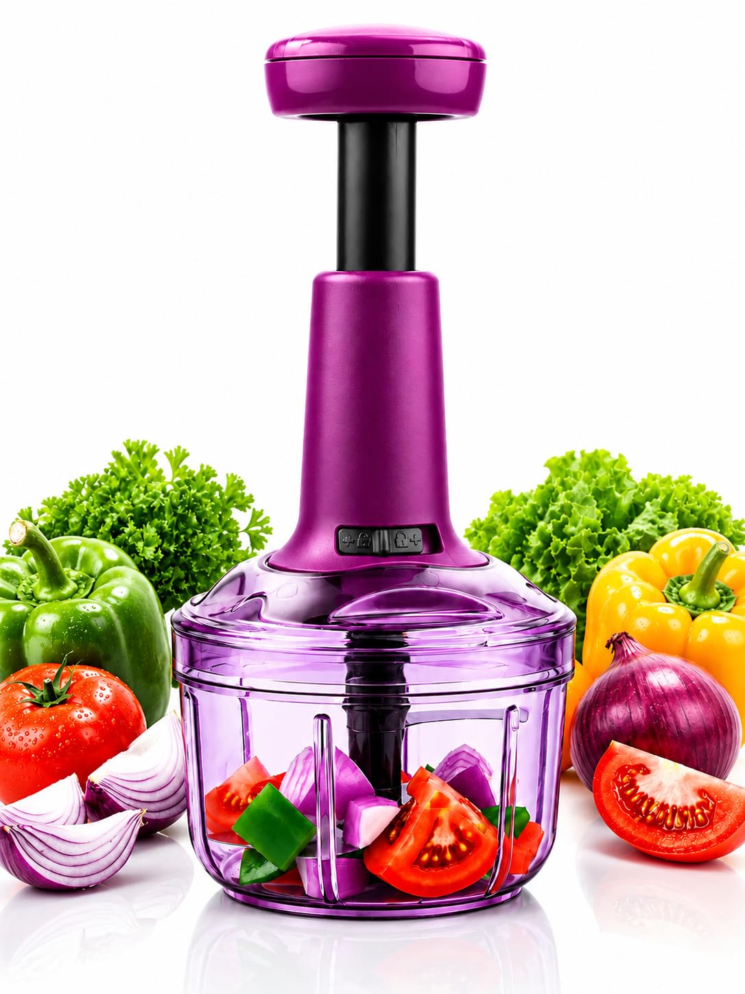 YOUONE Food Chopper, Steel Large Manual Hand - Push Chop Vegetable Onion Chopper Mixer Cutter To Cut Vegetable,Fruits, Tomato, Potato (650 ML)-image-19