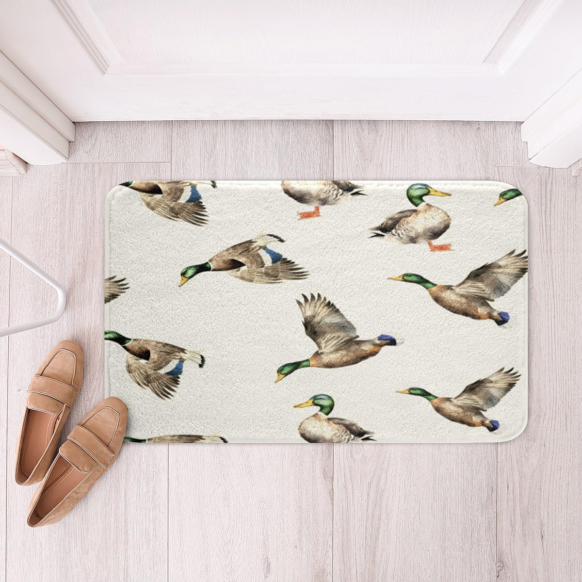 Feelyou Mallard Duck Bath Mats for Bathroom Hunting and Fishing Bathroom Rugs Wild Animal Btah Rugs for Shower Tub for Boys Girls Kids Wildlife White