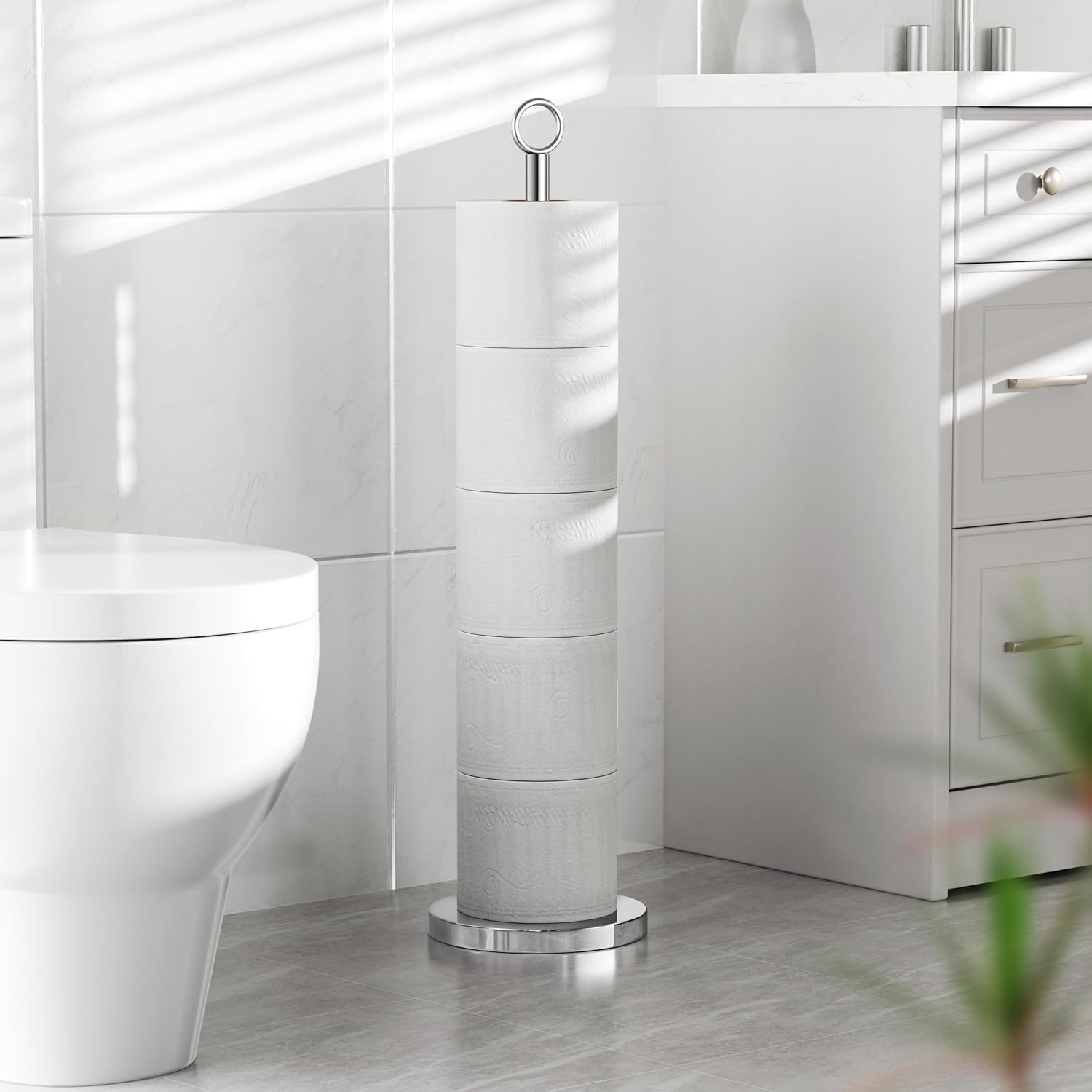 Toilet Paper Holder Stand(with Reserve Function), Free-Standing Spare Rolls Storage Holder, Stainless Steel