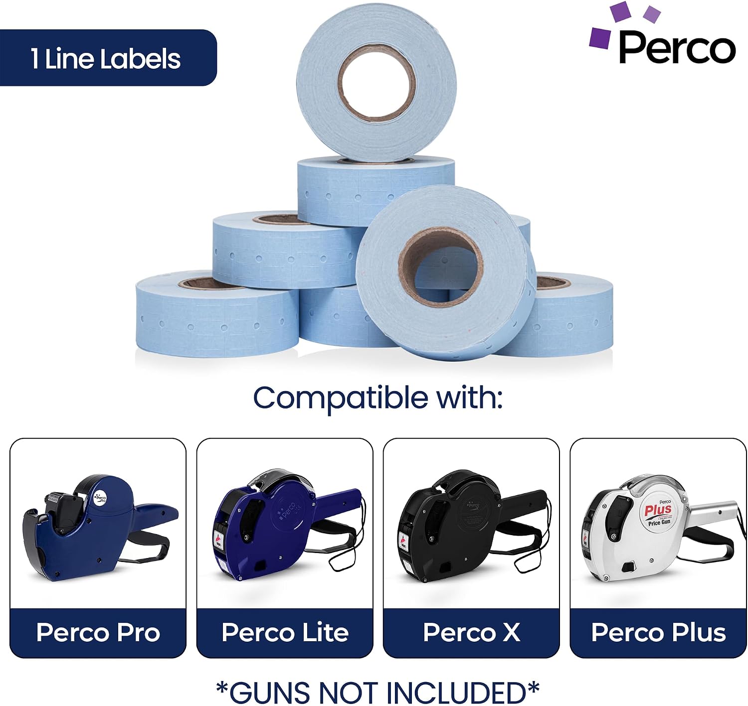 Perco 1 Line Blue Labels - 240,000 Blank Pricing Labels for Perco Lite, X, Plus and Pro 1 Line Price and Date Guns - 240 Rolls, Case of 30 Sleeves - Made in USA