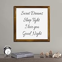 Vista 3 de Letrero clásico de madera con marco de madera maciza con texto en inglés «Sweet Dreams Sleep Tight», «I Love You Good Night», letrero rústico