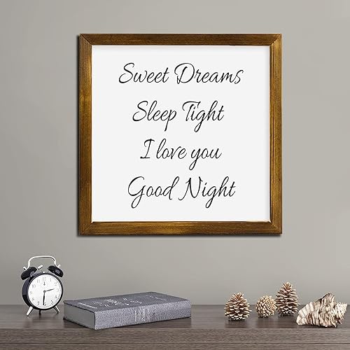 Miniatura 3 de Letrero clásico de madera con marco de madera maciza con texto en inglés Sweet Dreams Sleep Tight, I Love You Good Night, letrero rústico para