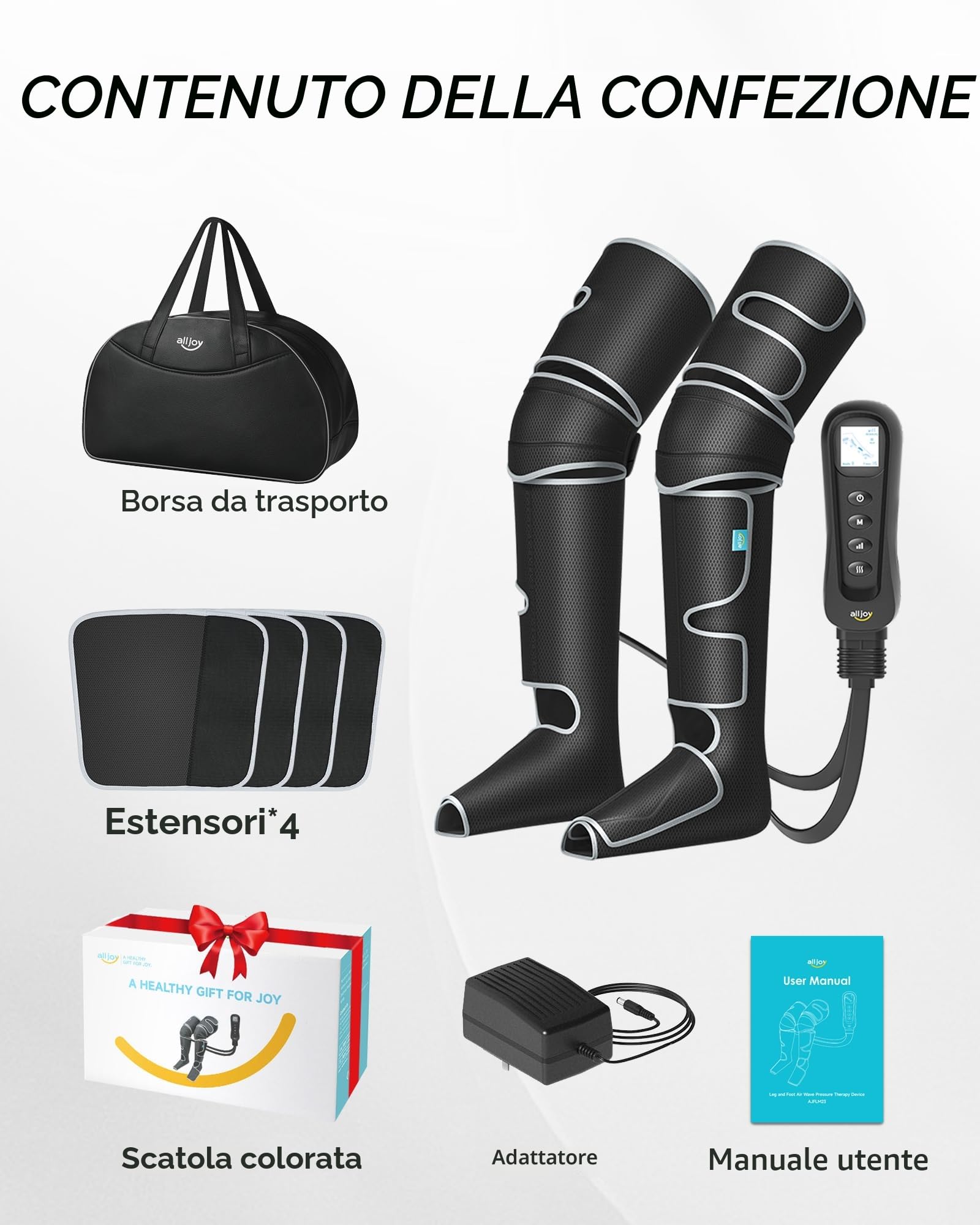 ALLJOY Massaggiatore Gambe con Calore, Pressoterapia per Casaper la Circolazione e il Sollievo dal Dolore, 2 Livelli 5 Modalità 4 Intensità, Regalo per Uomini e Donne