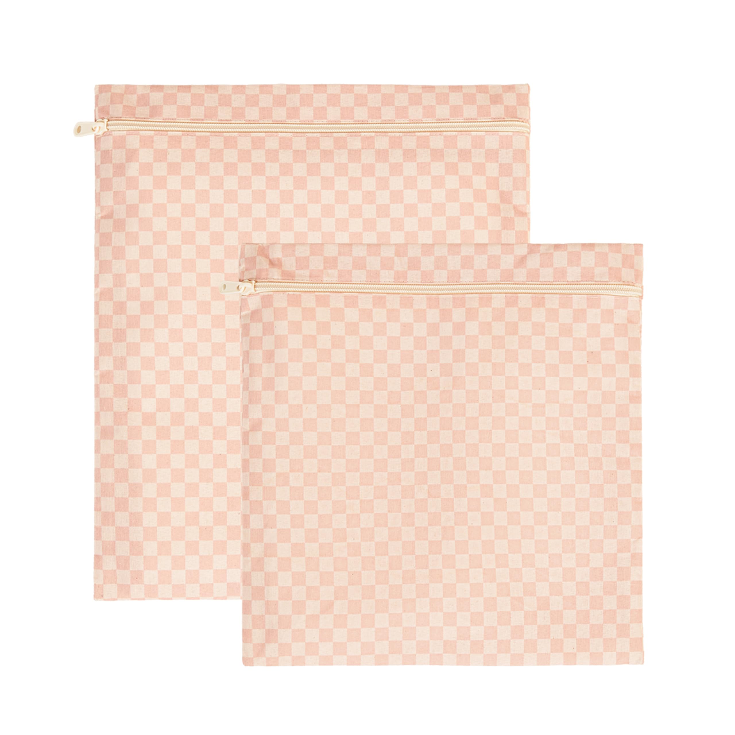 Ocean Home Textile 2'li Su Geçirmez Pvc Astarlı Pembe Dama Desen Islak Kuru Çantası 28 x 30/30 x 36 cm