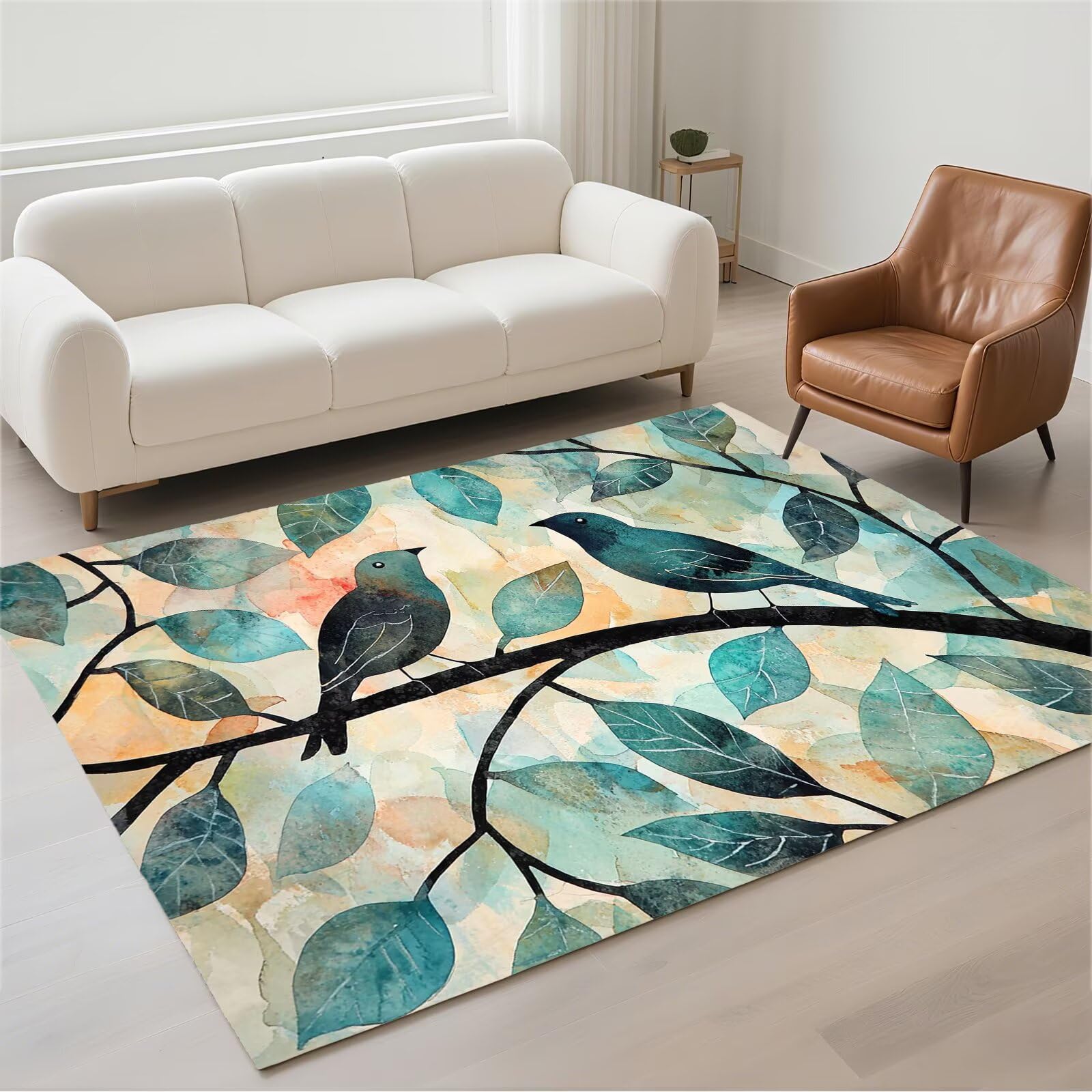 Tapis Salon Imperméable 120x180cm lavable en machine antidérapant rectangulaire design moderne Bird