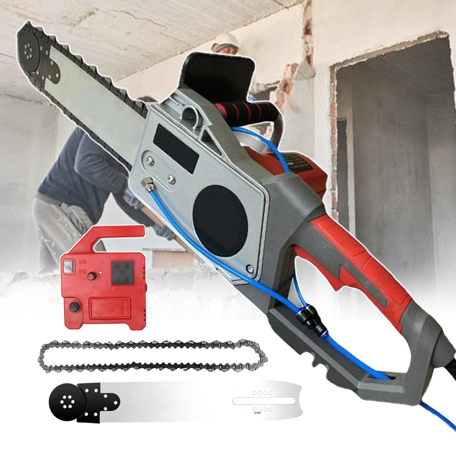 Nowo Zmodernizowana Piła Łańcuchowa Do Betonu O Mocy 5800 W, Głębokość Cięcia 35 cm/48 cm, 0-6000 Obr./Min Silnik Miedziany, Z 2 Diamentowymi Łańcuchami I Prowadnicami 480